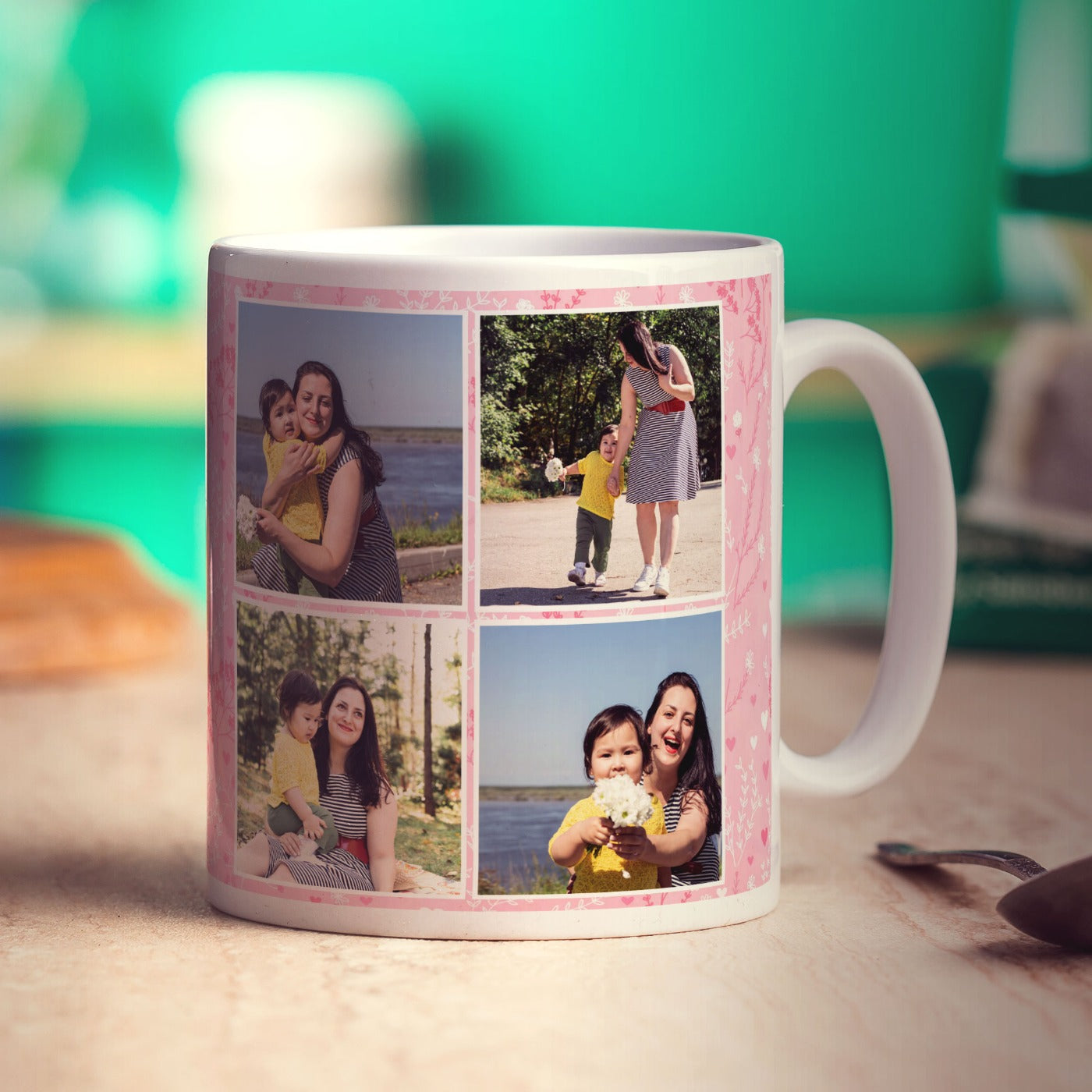 Pink 4 Photo Mother's Day Mug With Message