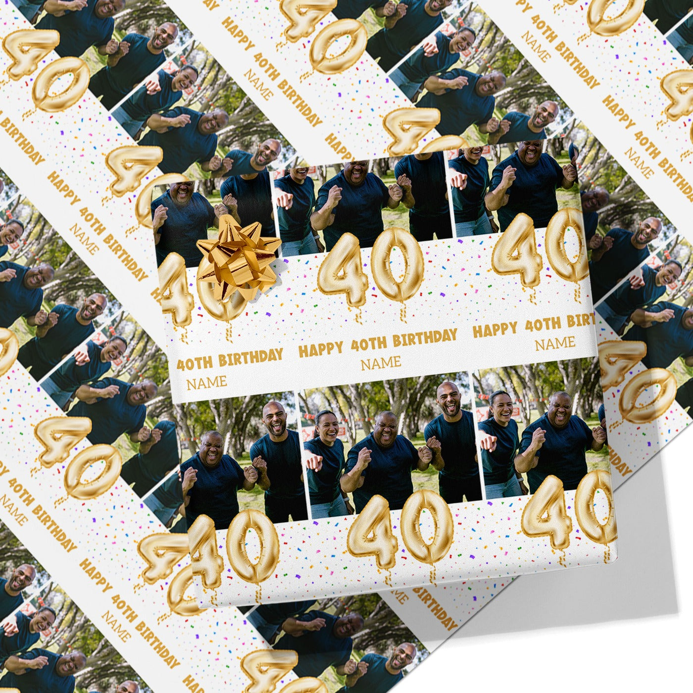 40th Milestone Birthday Balloon Photo and Name Wrapping Paper