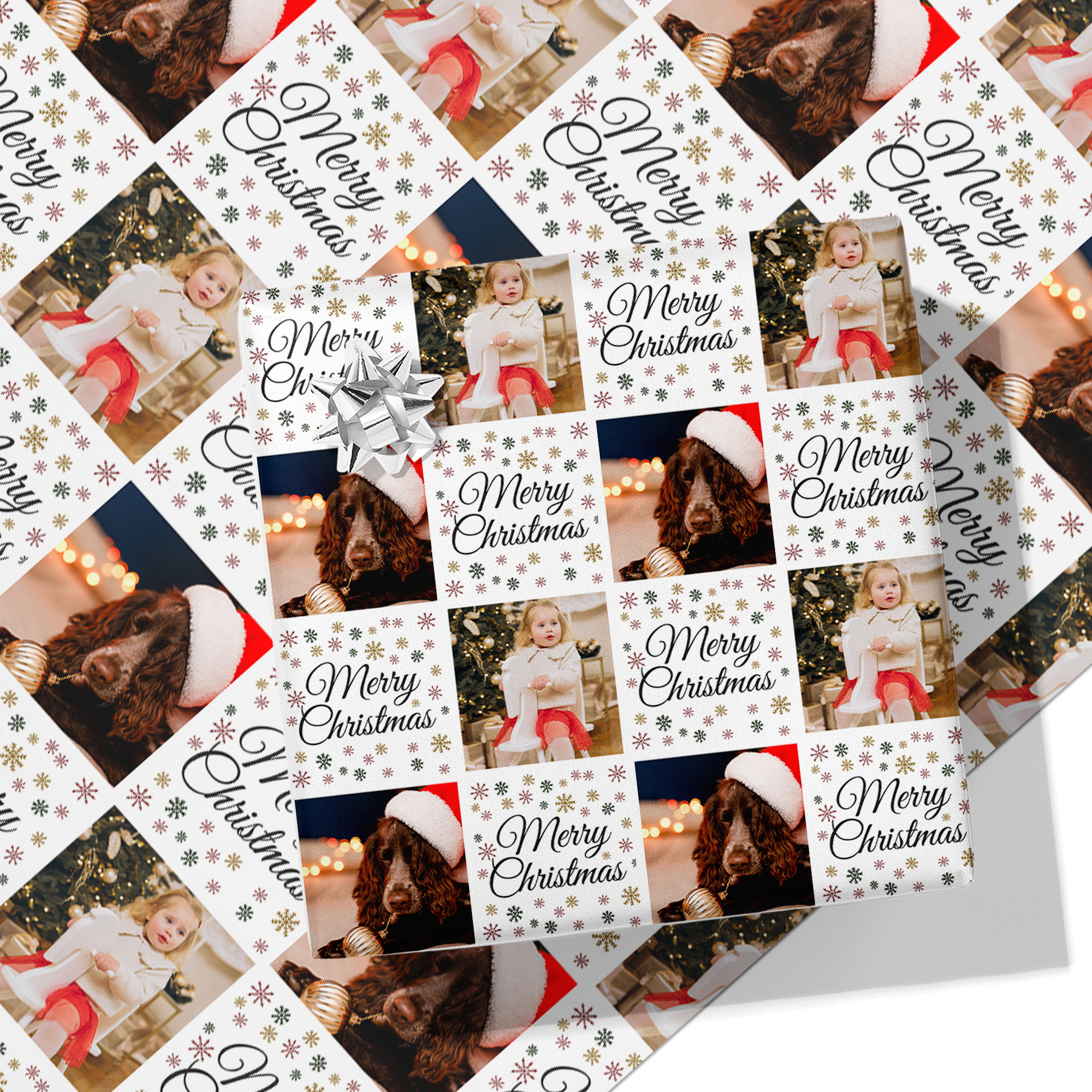 Snowflake Merry Christmas Photo Wrapping Paper