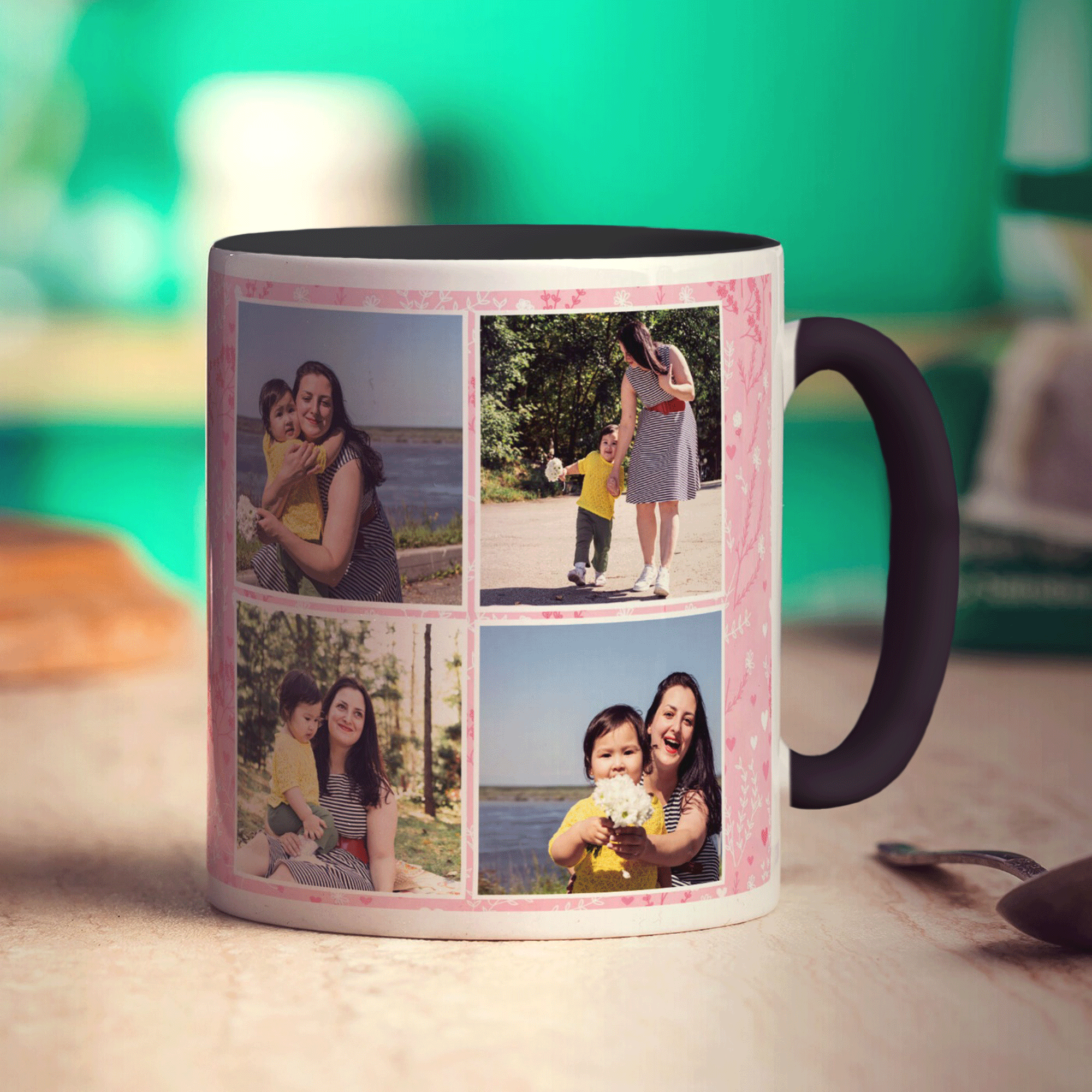Pink 4 Photo Mother's Day Mug With Message