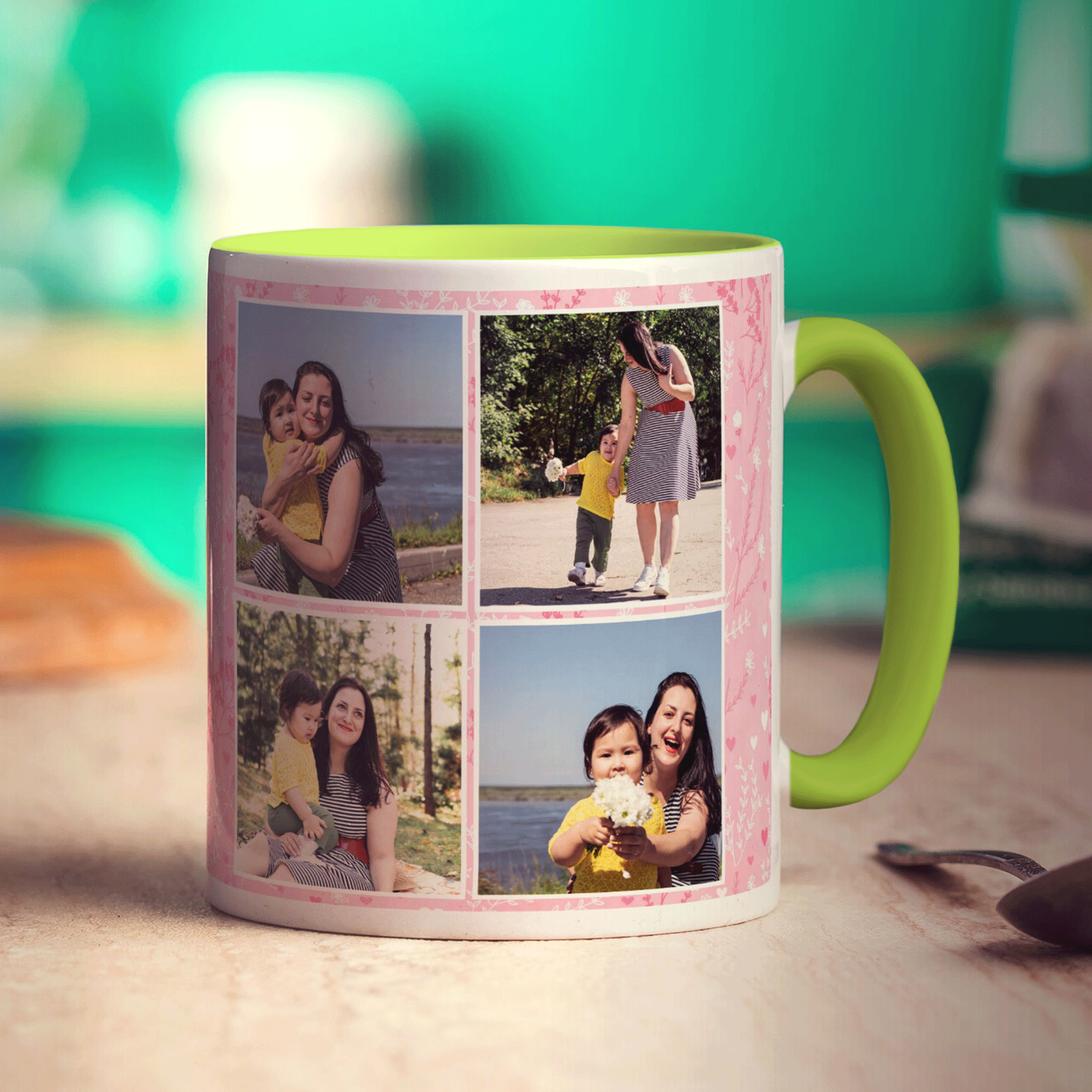 Pink 4 Photo Mother's Day Mug With Message