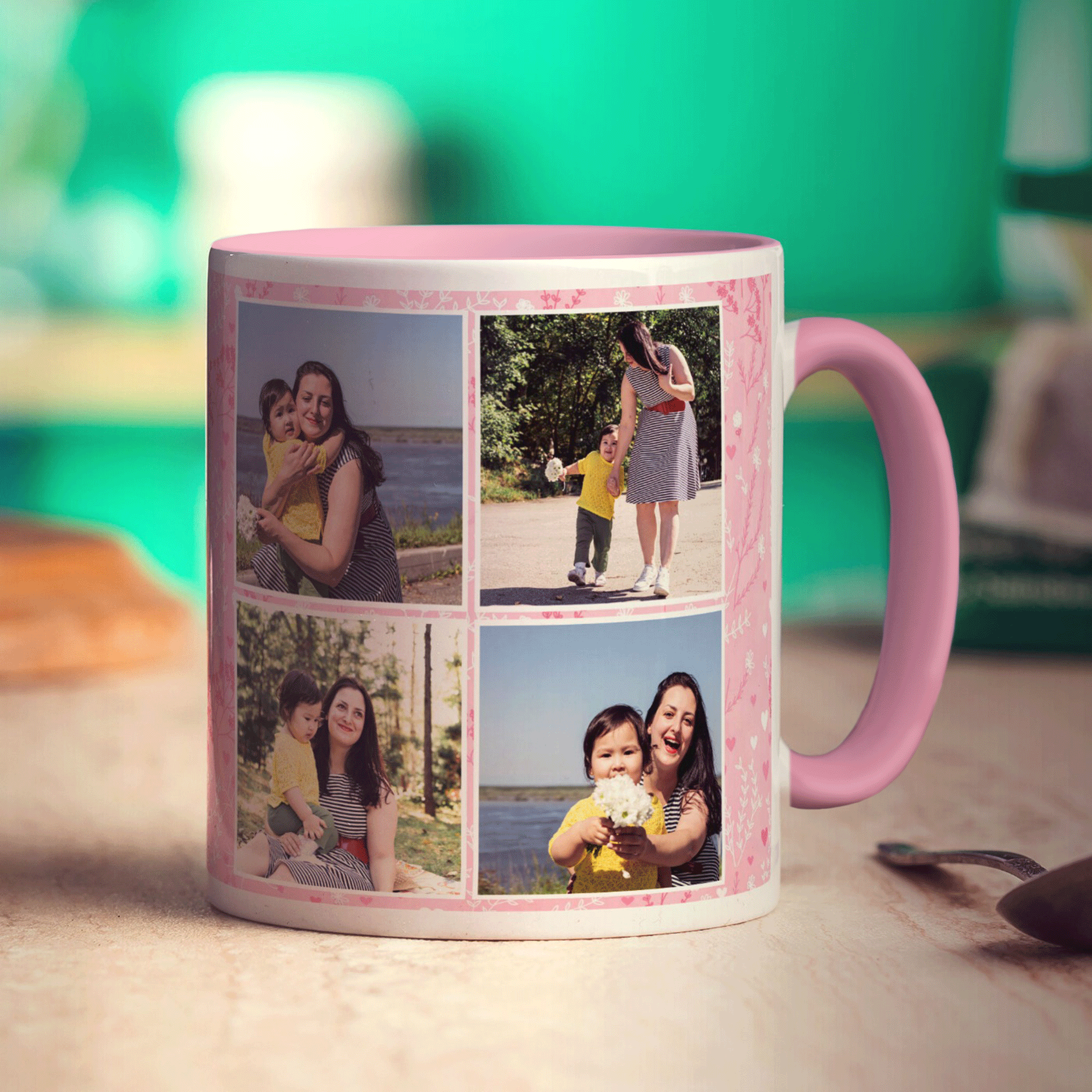 Pink 4 Photo Mother's Day Mug With Message