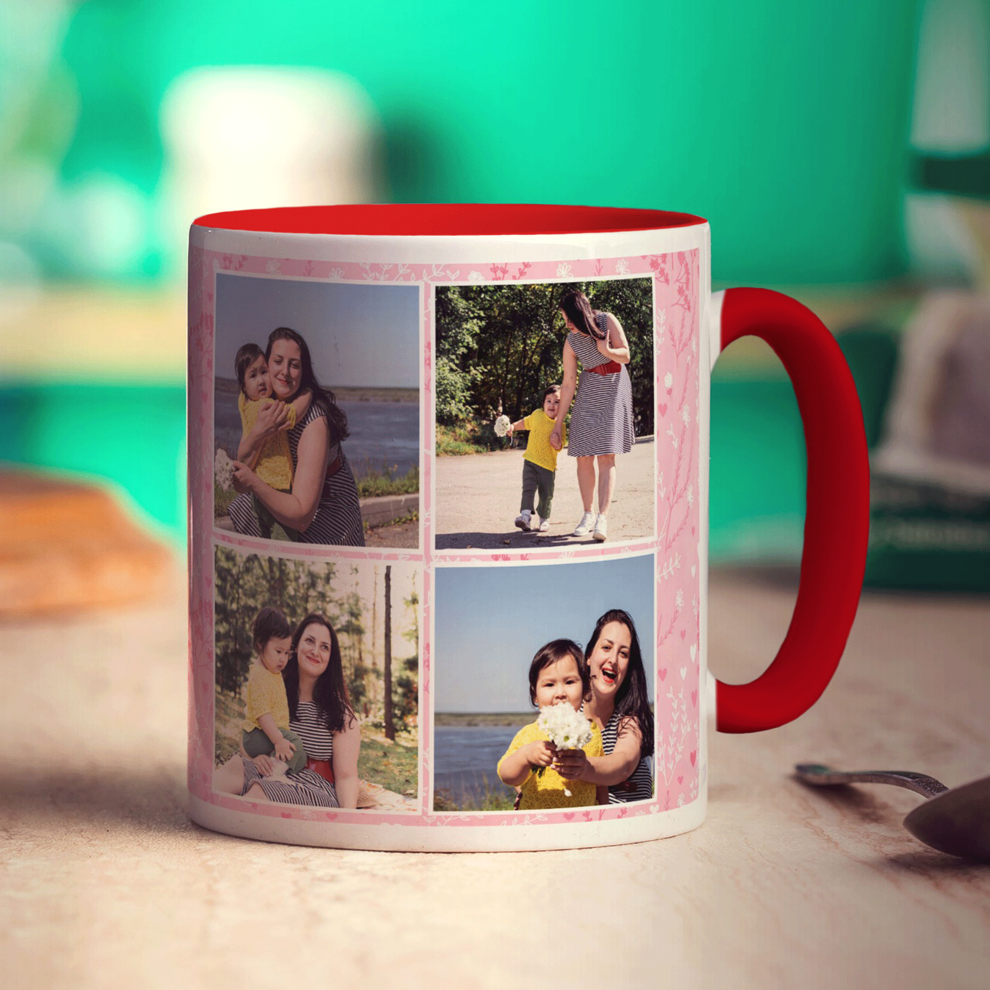 Pink 4 Photo Mother's Day Mug With Message
