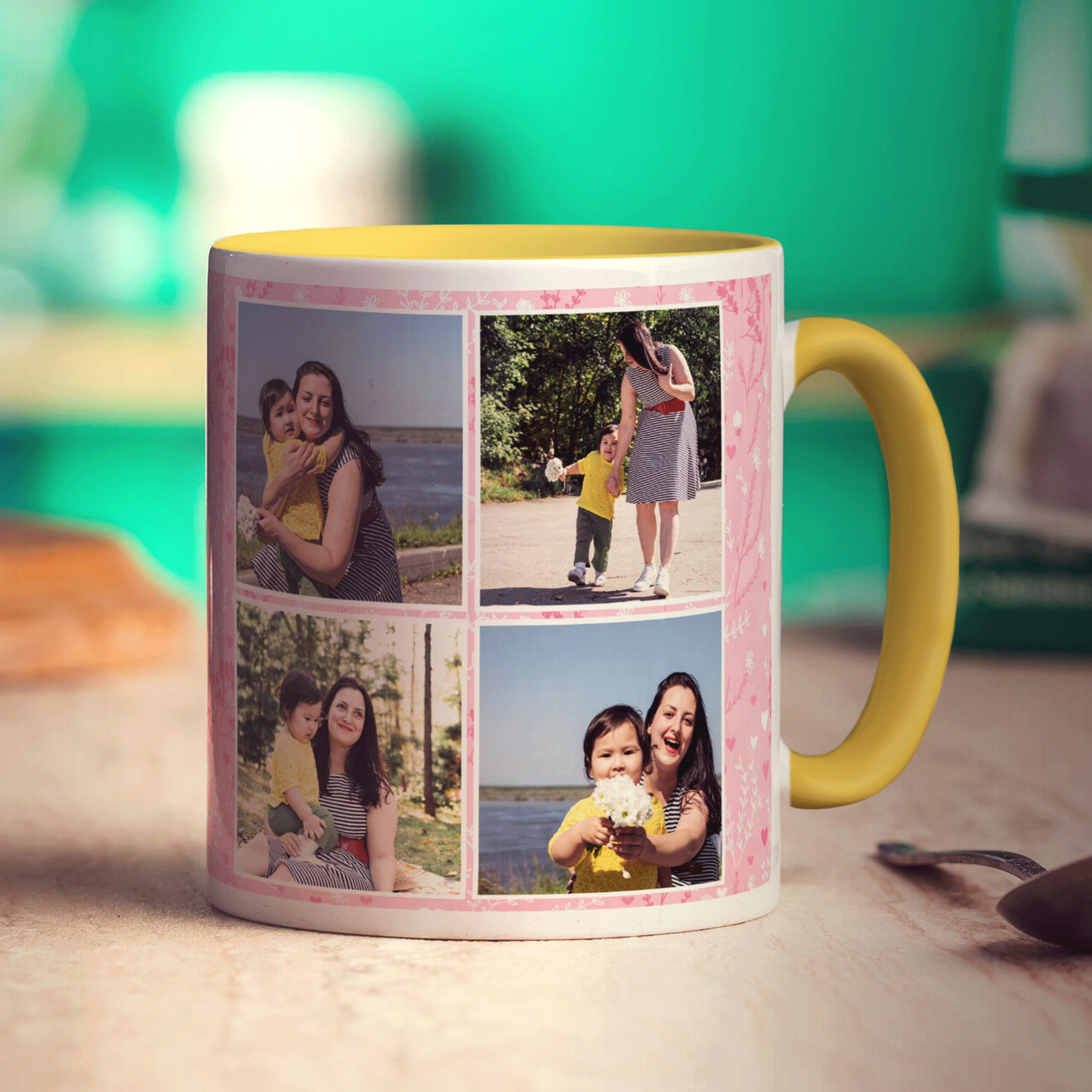 Pink 4 Photo Mother's Day Mug With Message
