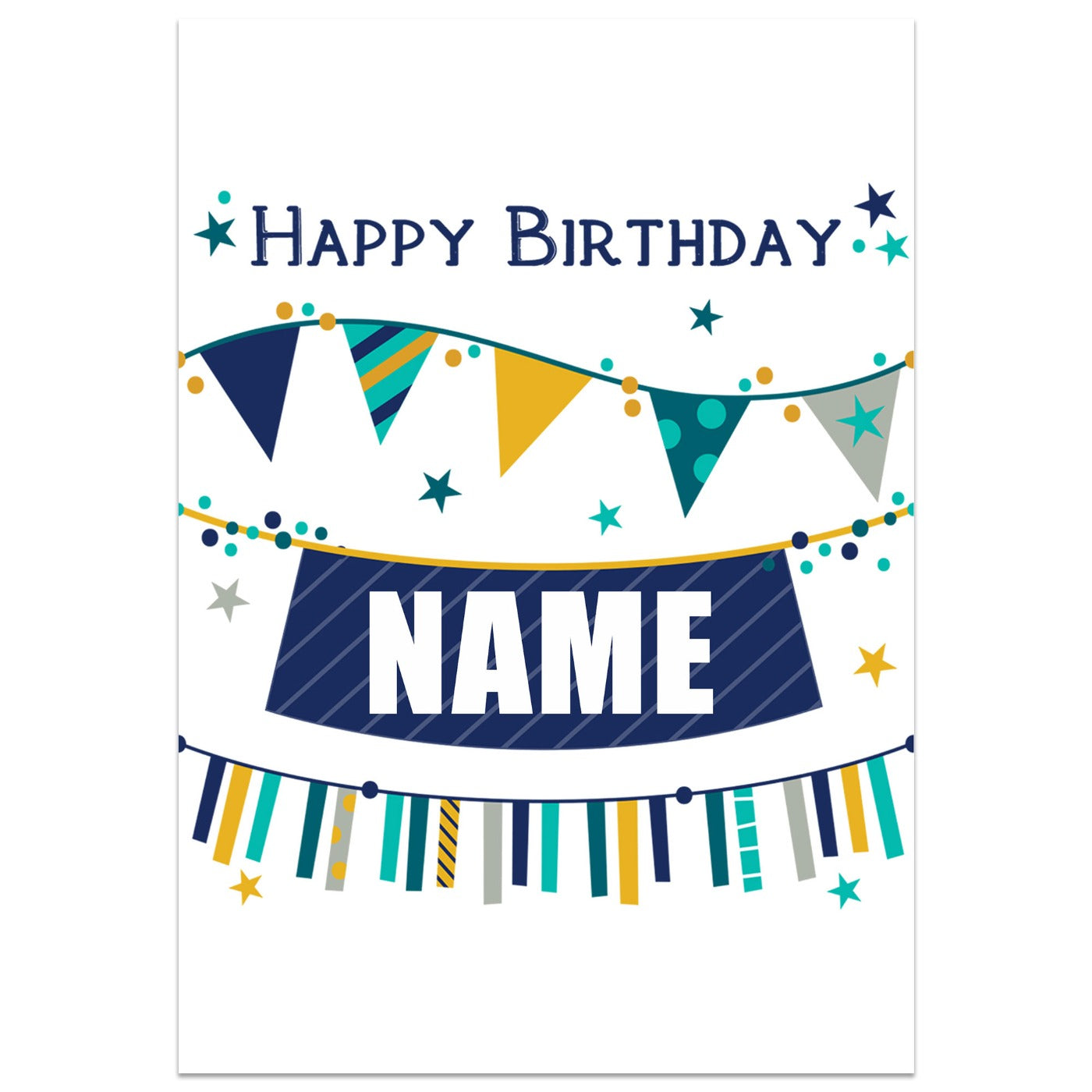 Birthday Bunting Personalised Name Card Standing Up