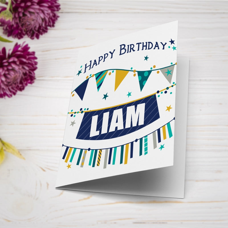 Birthday Bunting Personalised Name Card Lying Down