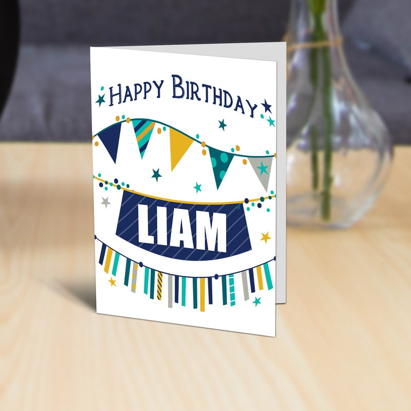 Birthday Bunting Personalised Name Card Standing Up
