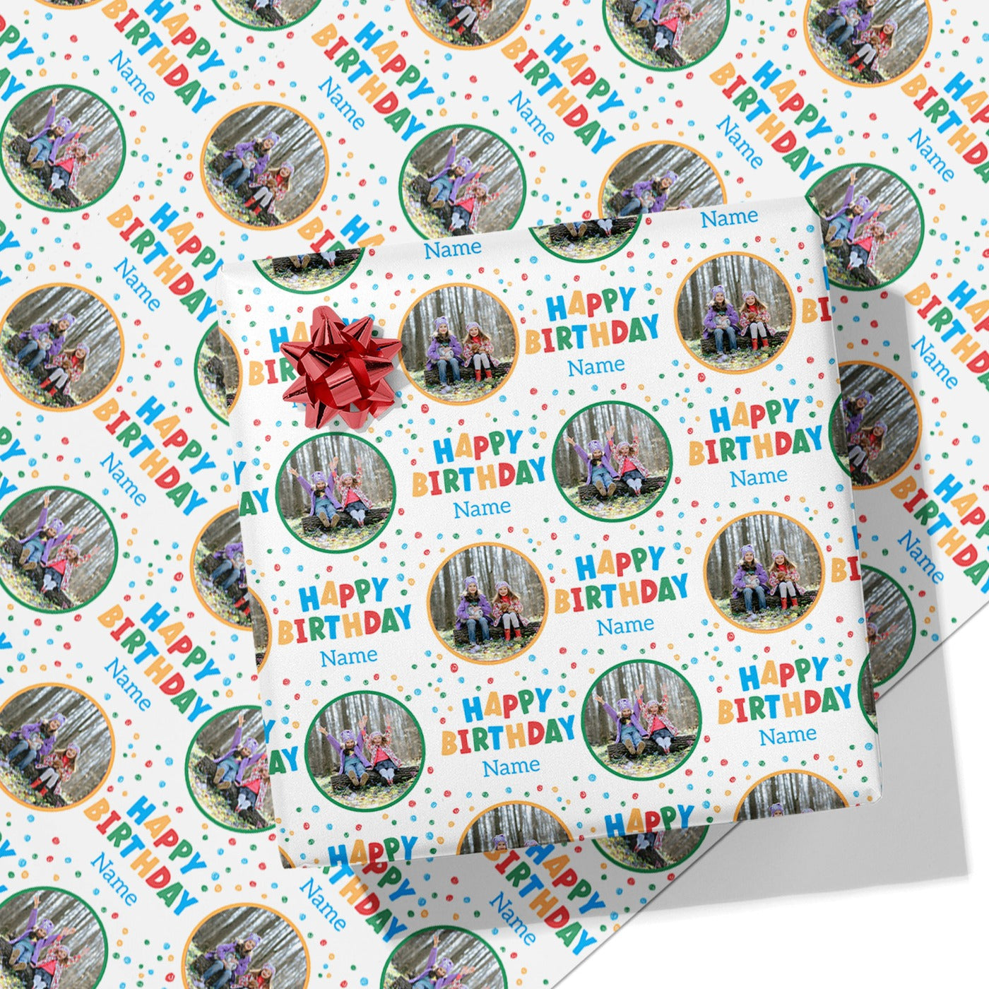 Colourful 'Happy Birthday' Photo Wrapping Paper