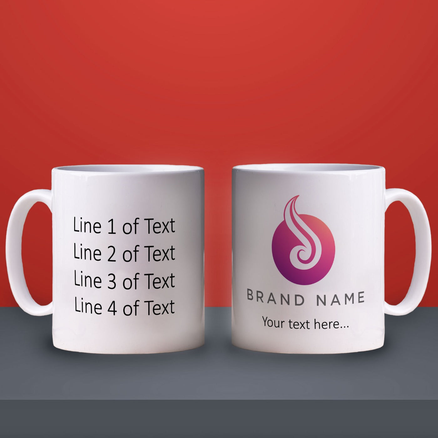 Custom Mug with Printed Logo, Caption & Text