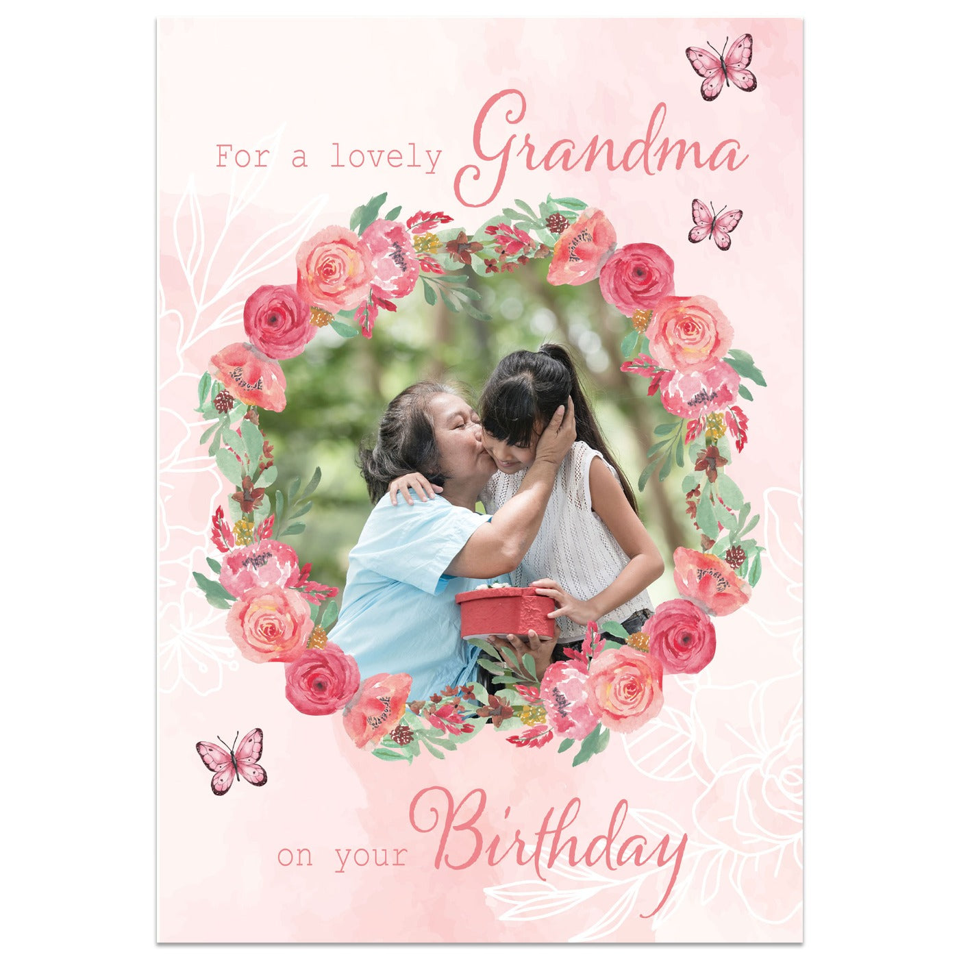 For a Lovely Grandma on Your Birthday Photo Wreath Card