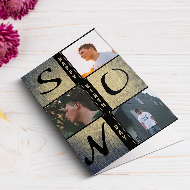 Happy Birthday Son Card With 3 Photos Lying Down