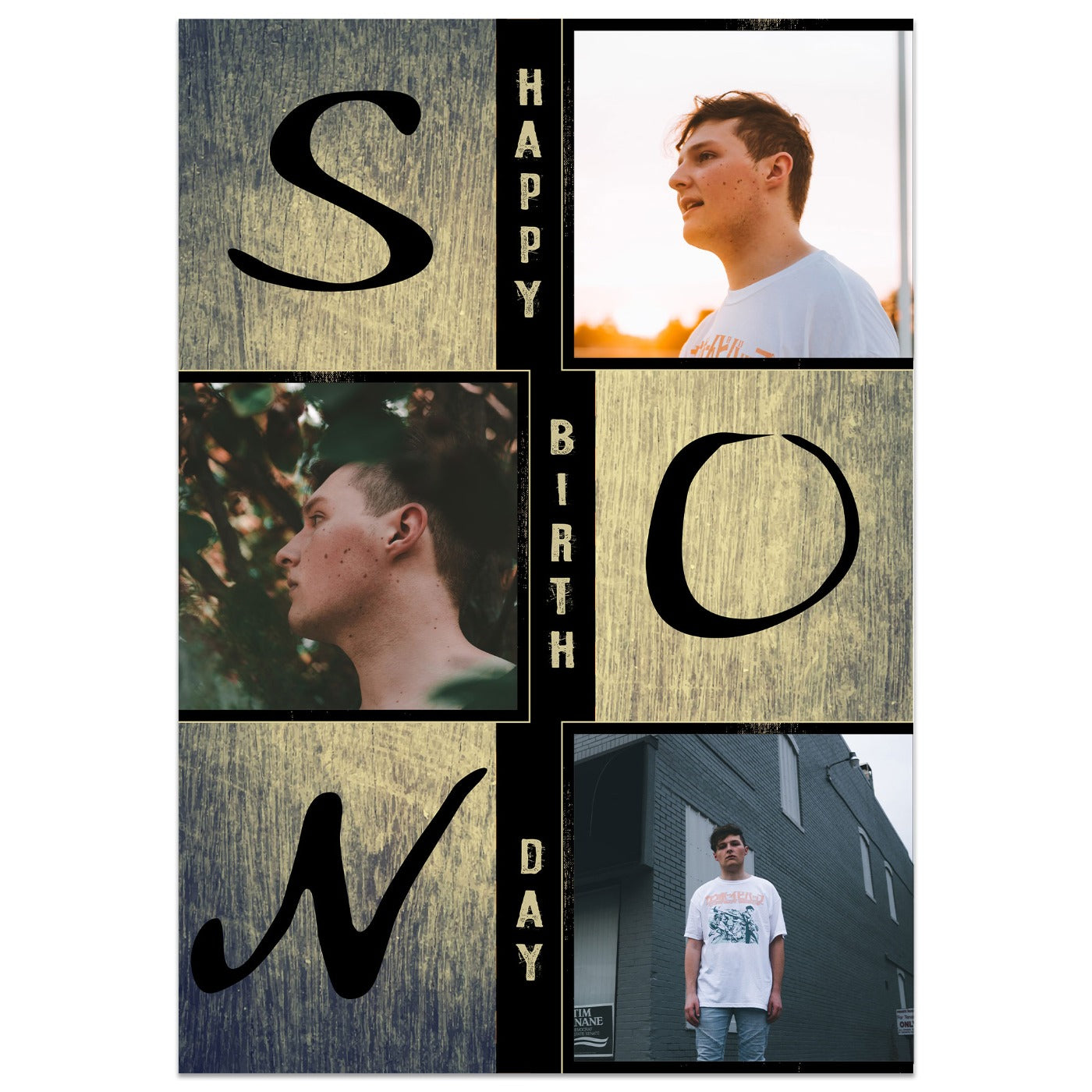 Happy Birthday Son Card With 3 Photos Lying Down