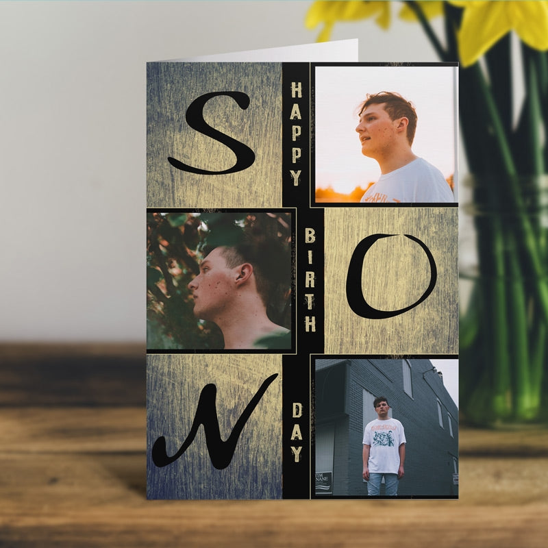 Happy Birthday Son Card With 3 Photos Standing Up