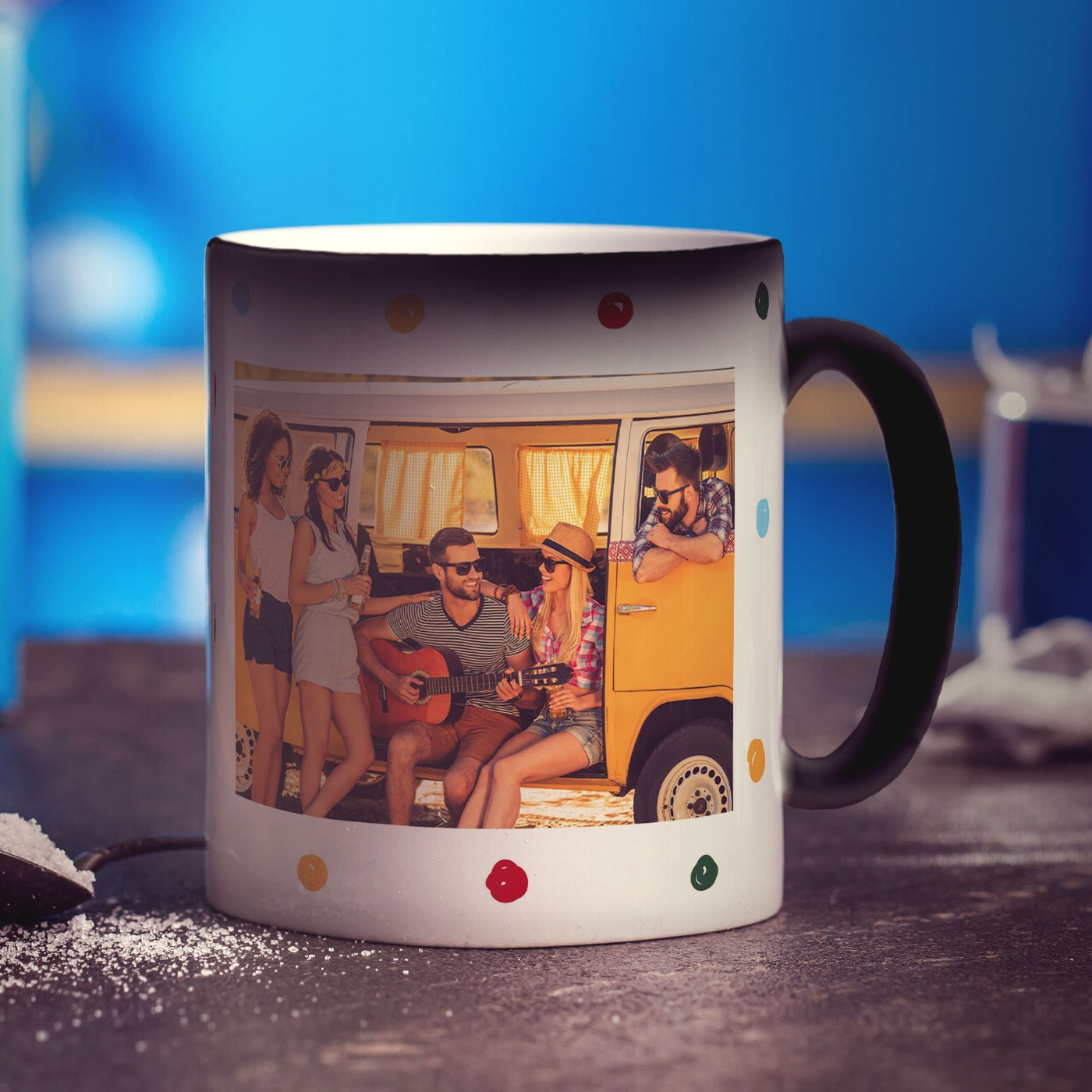 Magic Heat Sensitive Polka Dot Photo Mug with Message