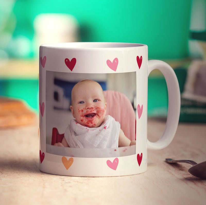 Hearts Personalised Photo Mug with Message