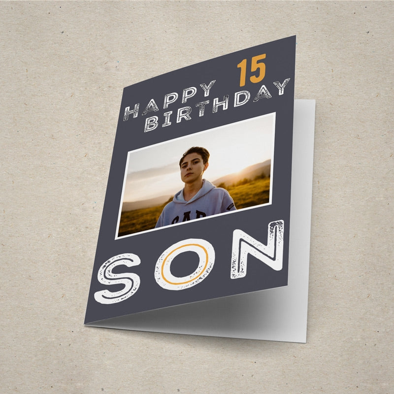 Happy Birthday Son Photo Personalised Card Lying Down