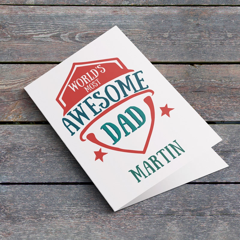 Personalised World's Most Awesome Dad Card Lying Down