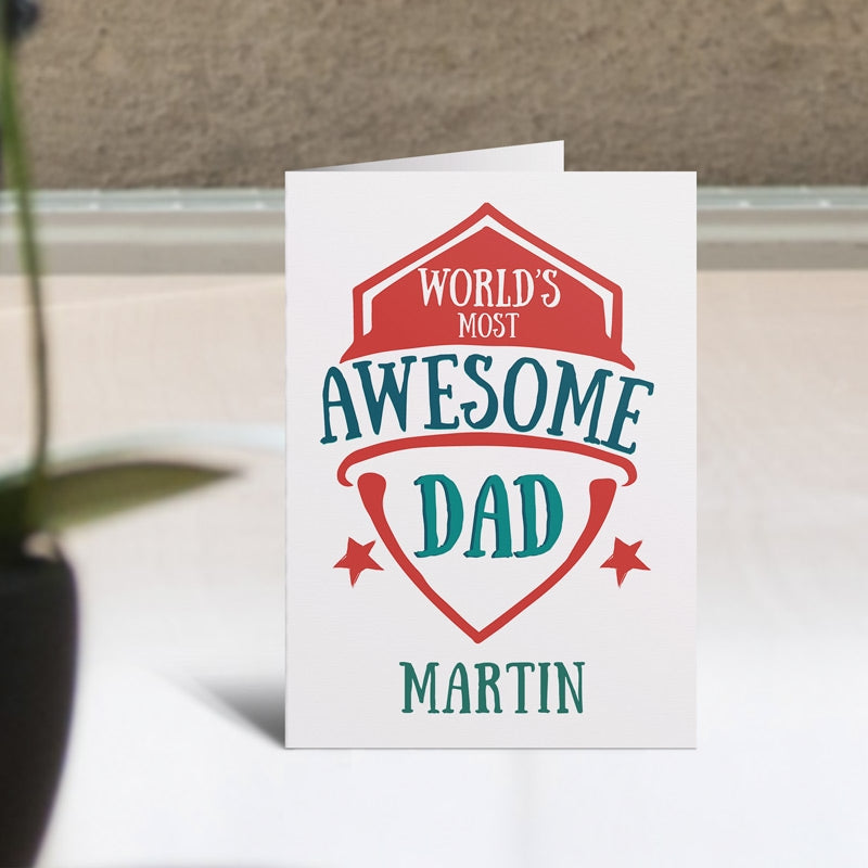 Personalised World's Most Awesome Dad Card Standing Up