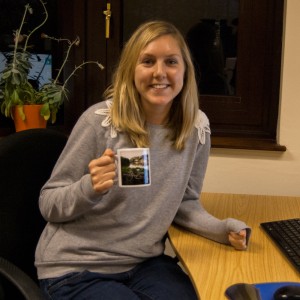 Dulcie with her personalised mug.