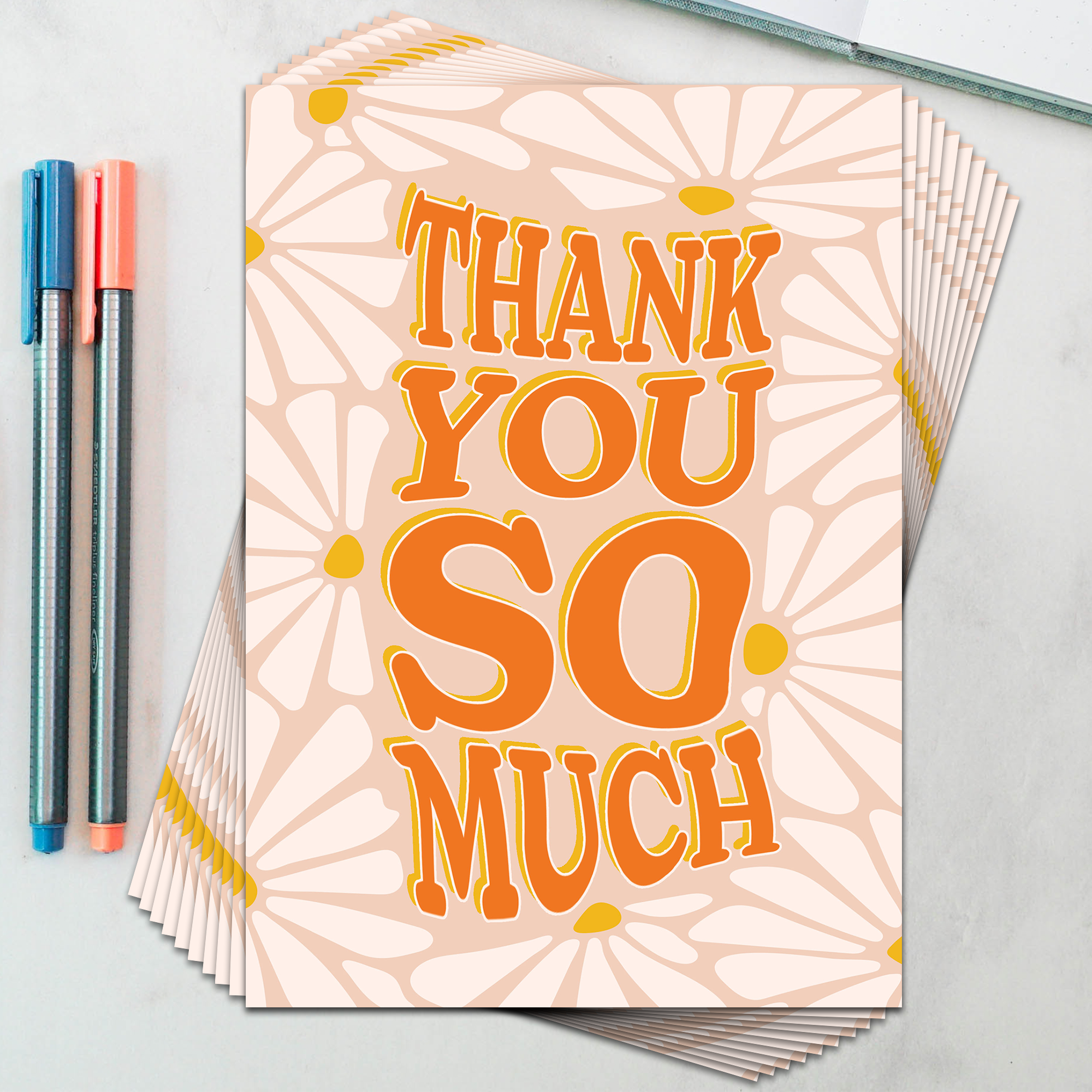 Retro Flower Thank You Card (Portrait) - Pack of 10
