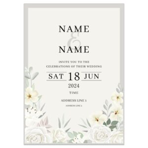 White and Grey Floral Wedding Invitations - Pack of 10