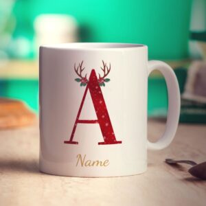 Personalised Festive Initial Mug with Name