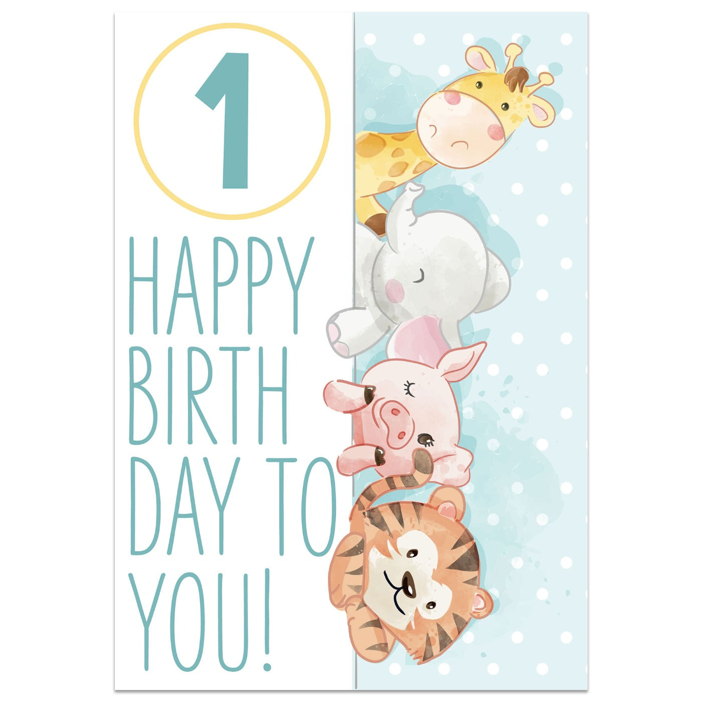 Jungle Animals 1st Birthday Card