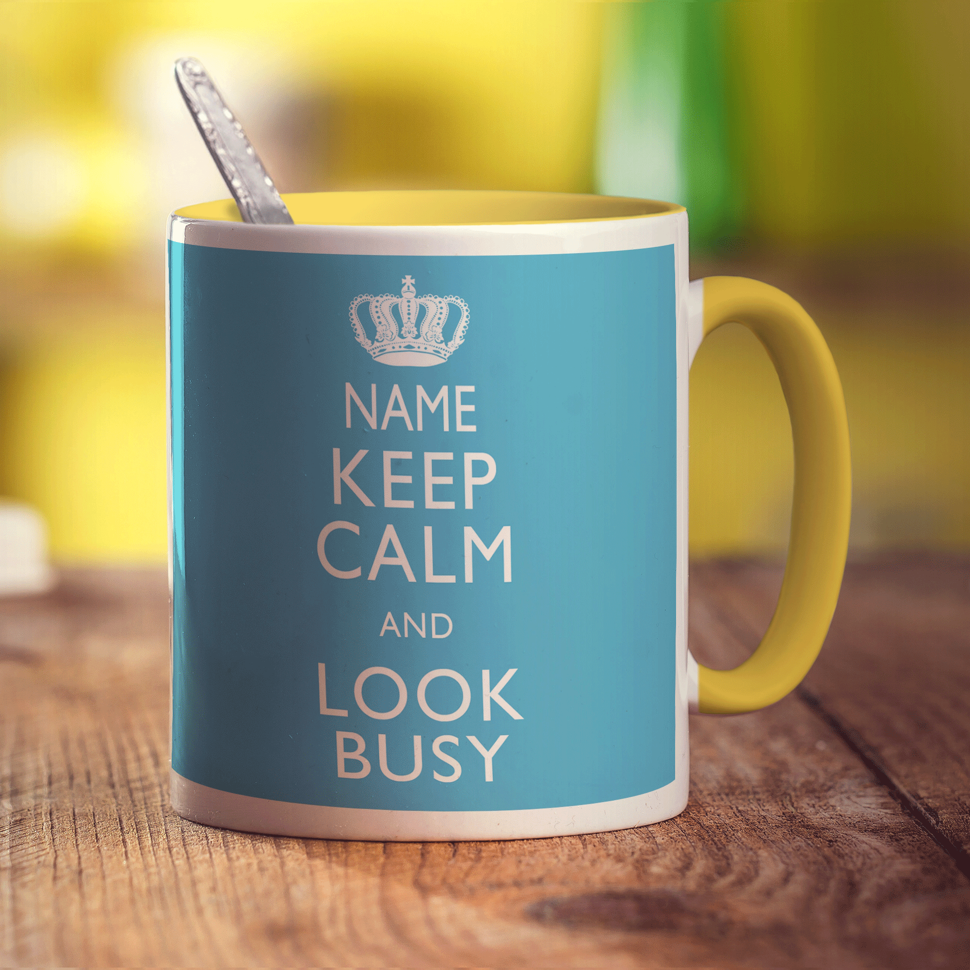 Keep Calm and Look Busy Personalised Mug - Standard 330ml (11oz) / Yellow