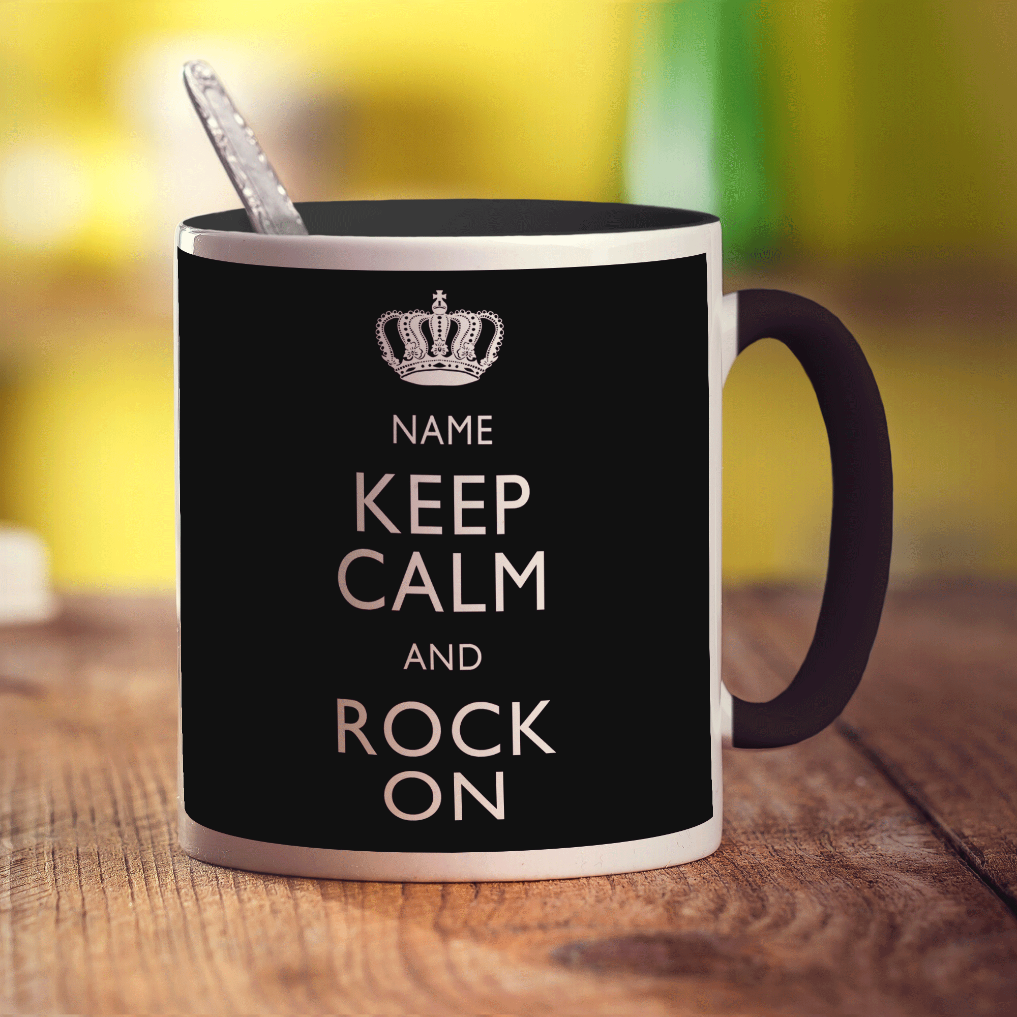Keep Calm and Rock On Personalised Mug - Standard 330ml (11oz) / Black