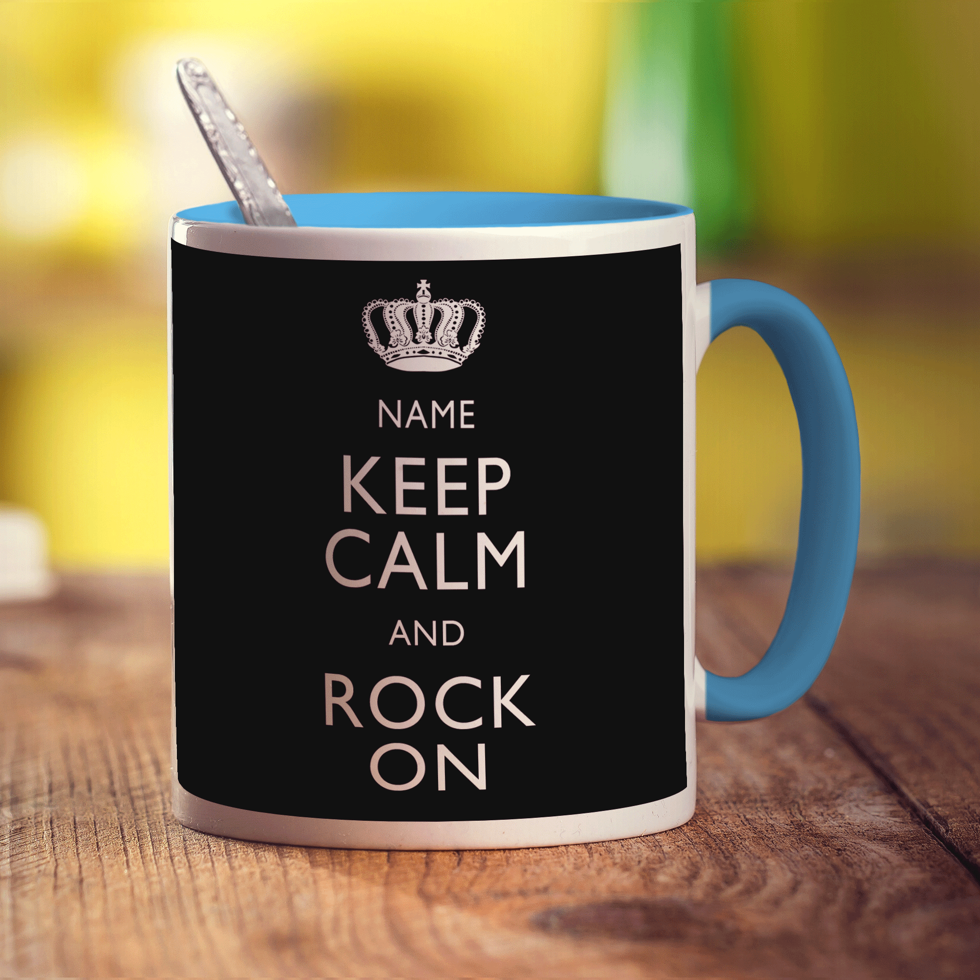 Keep Calm and Rock On Personalised Mug - Standard 330ml (11oz) / Blue