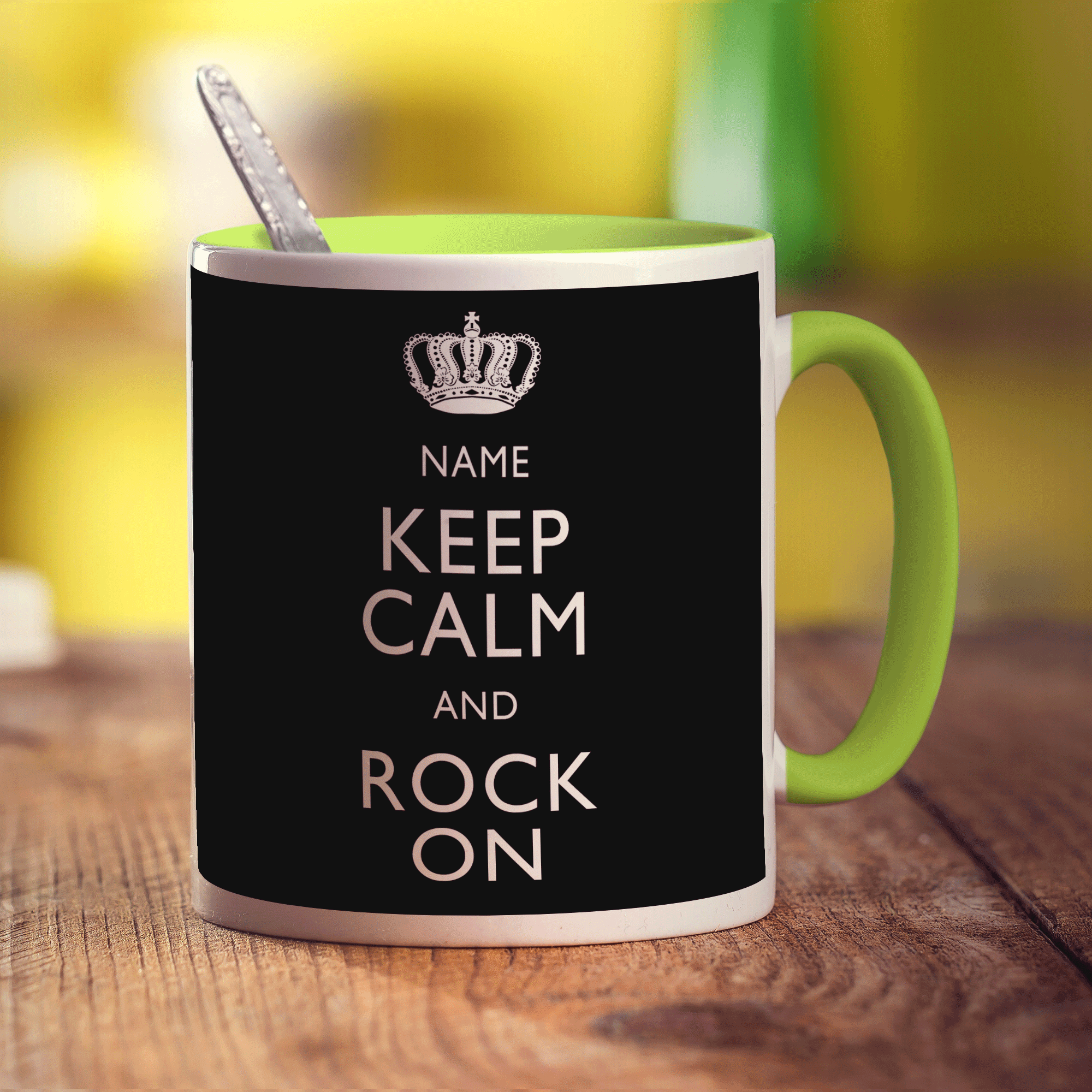 Keep Calm and Rock On Personalised Mug - Standard 330ml (11oz) / Green