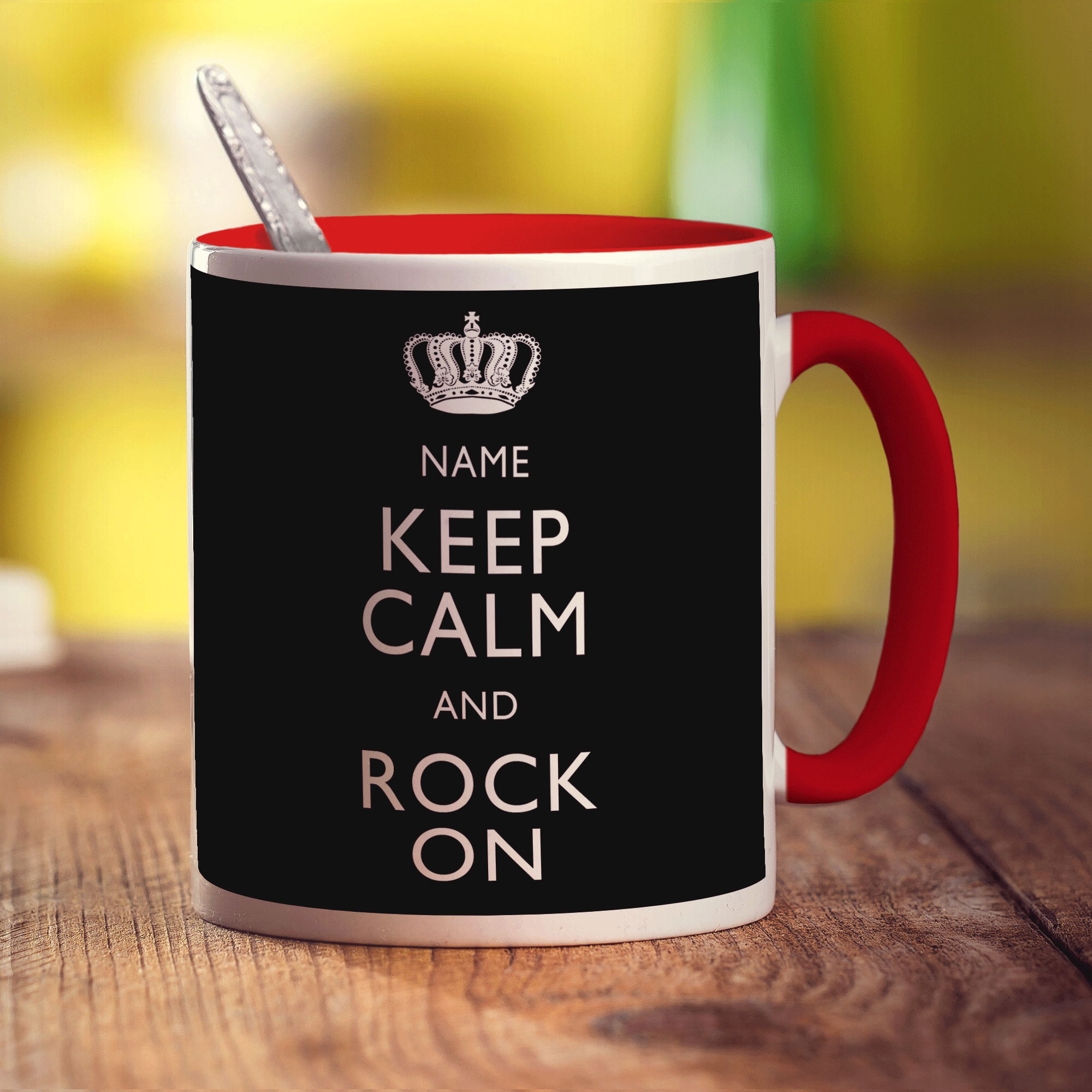 Keep Calm and Rock On Personalised Mug - Standard 330ml (11oz) / Red