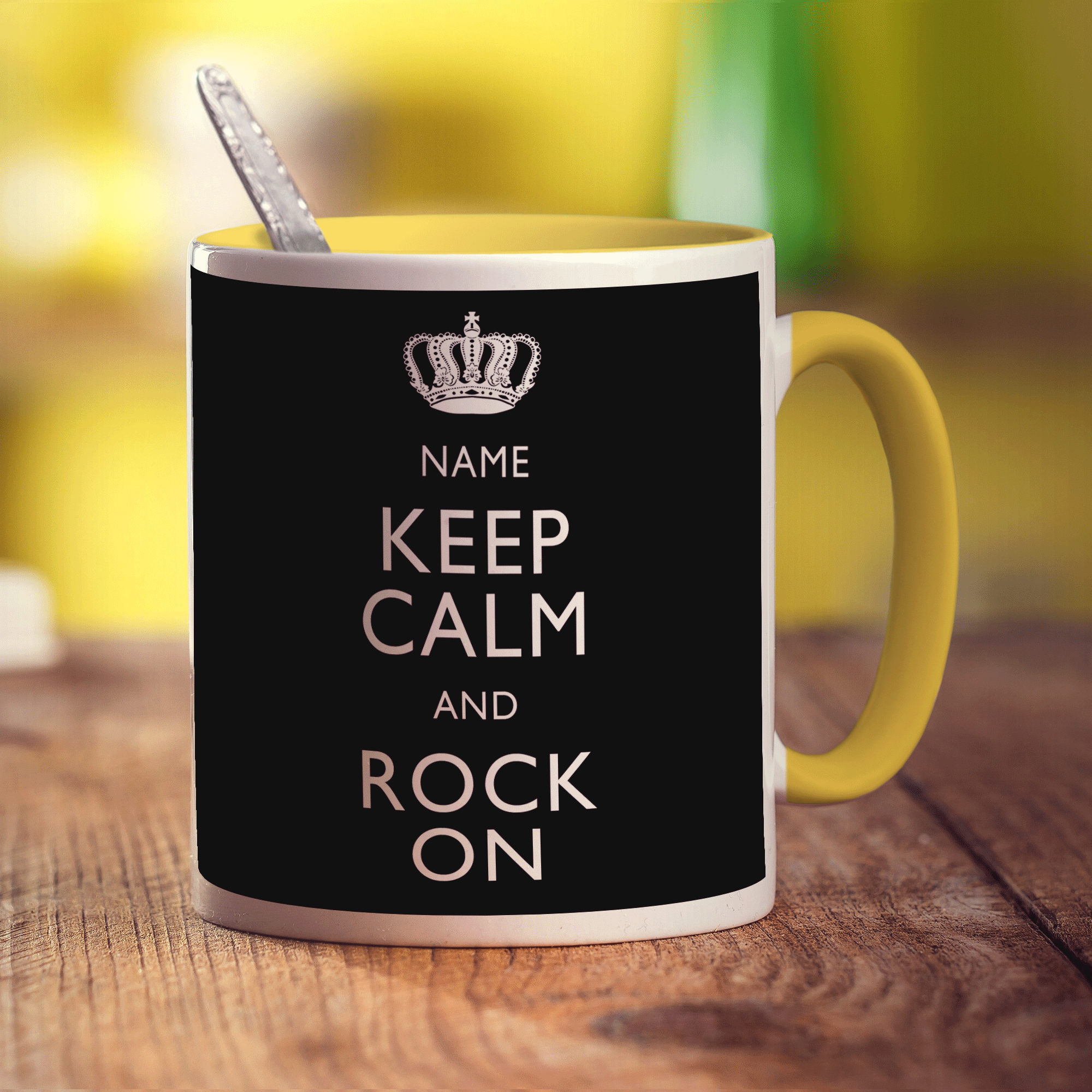 Keep Calm and Rock On Personalised Mug - Standard 330ml (11oz) / Yellow