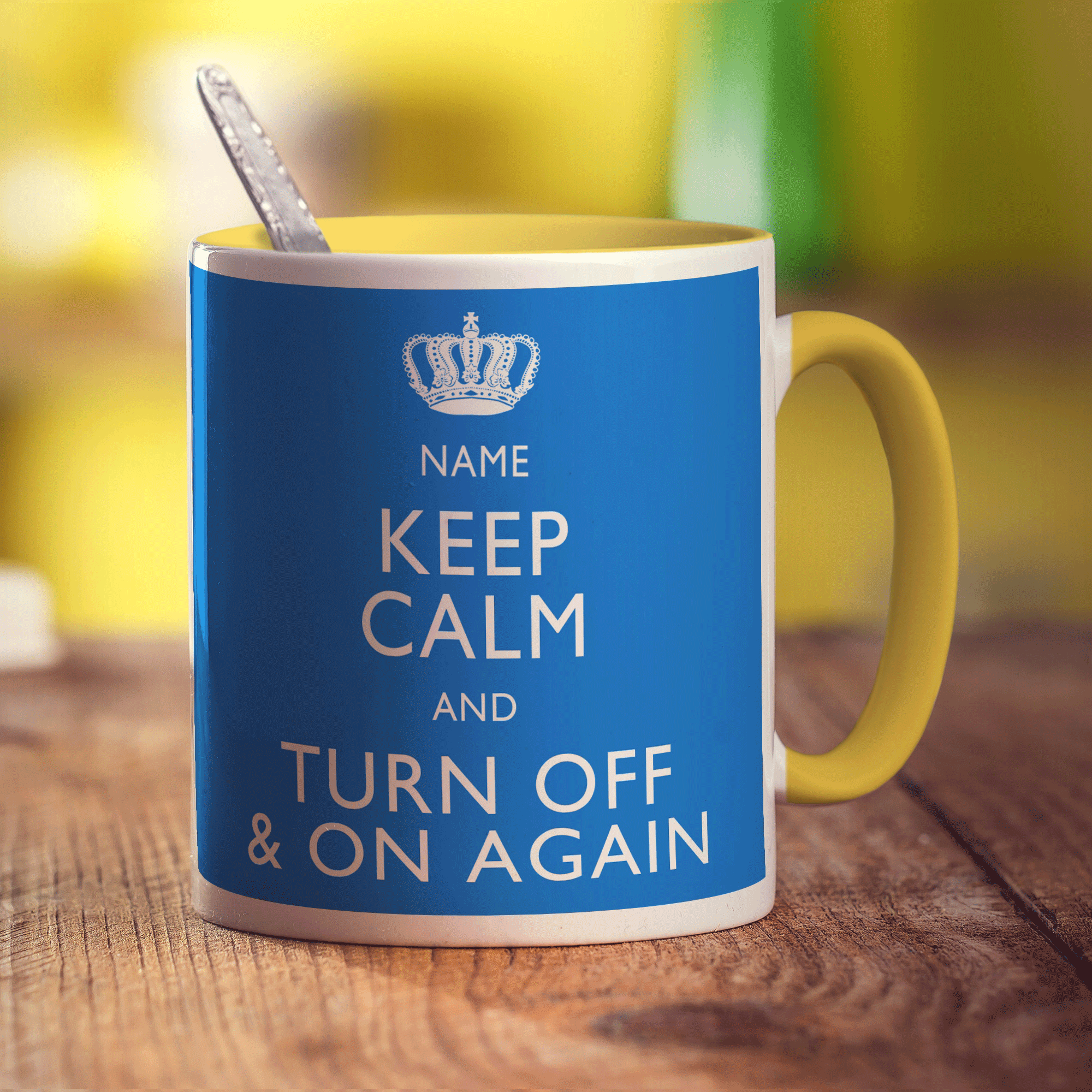 Keep Calm and Turn Off and On Again Personalised Mug - Standard 330ml (11oz) / Yellow