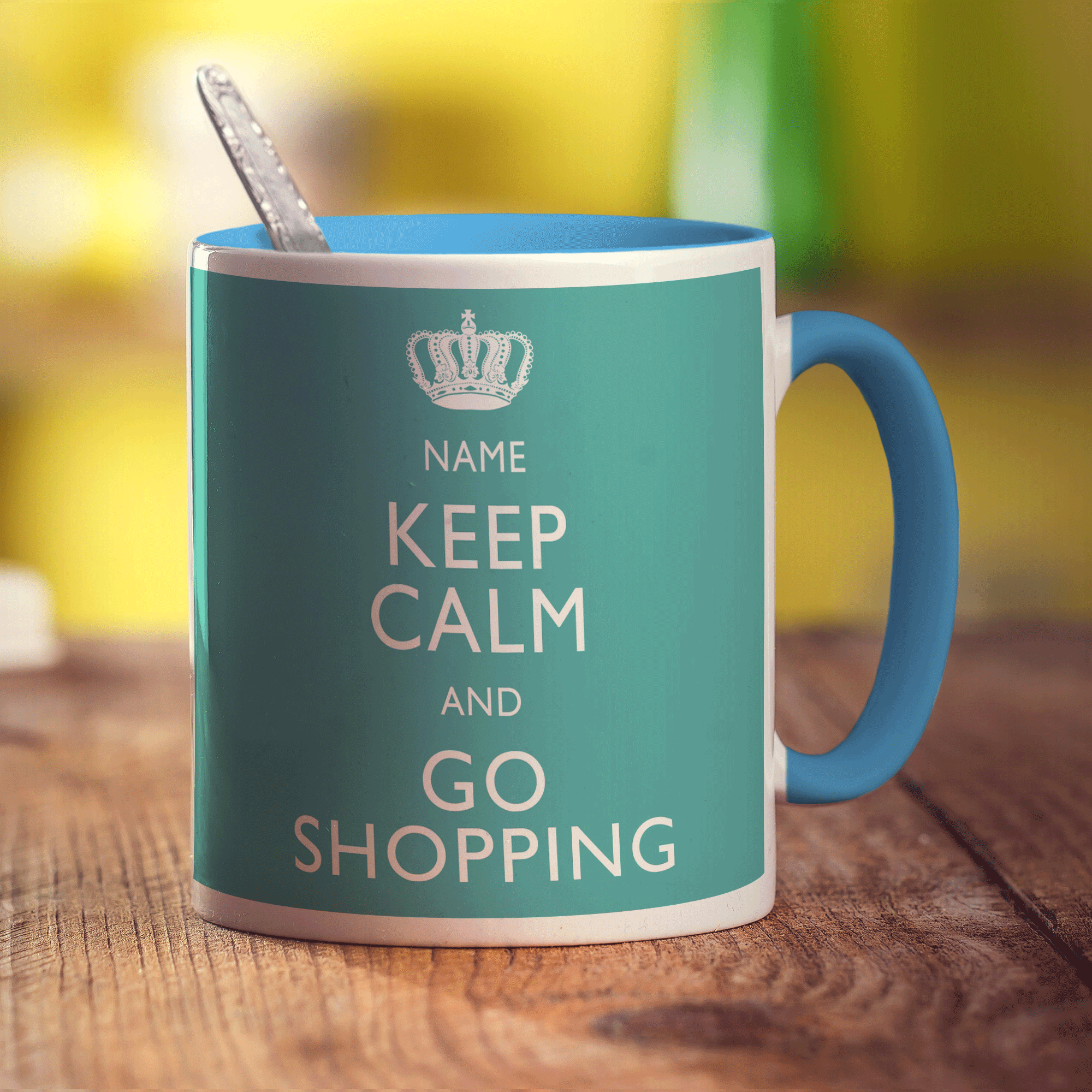 Keep Calm and Go Shopping Personalised Mug - Standard 330ml (11oz) / Blue