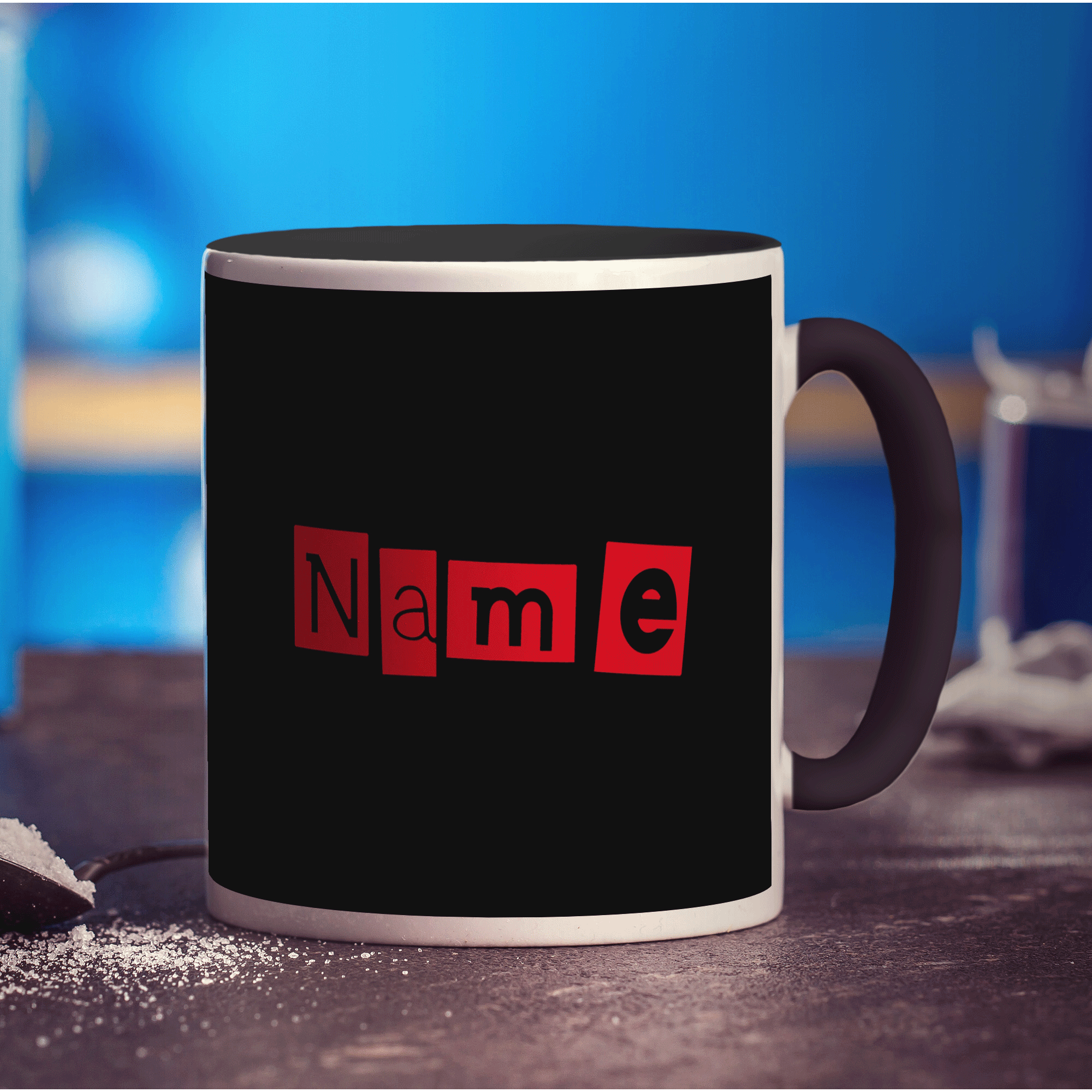 Black and Red Name Mug