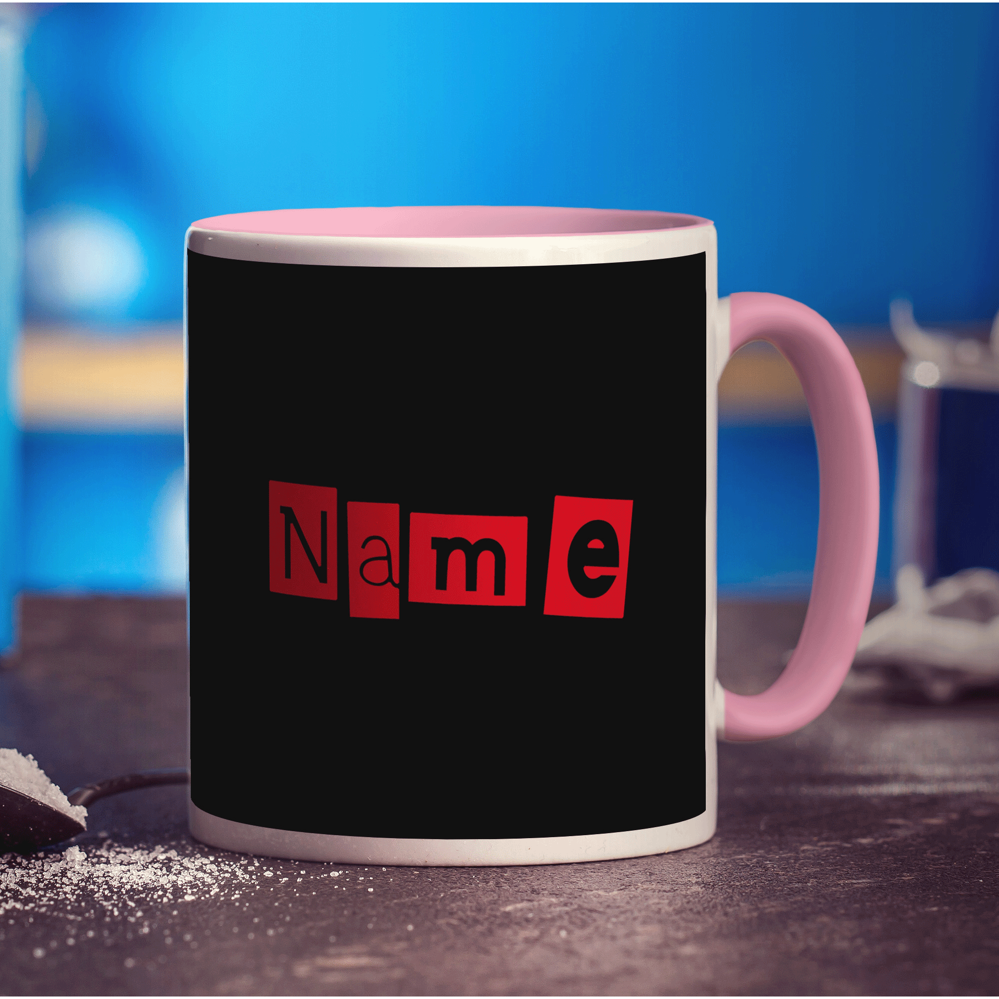 Black and Red Name Mug