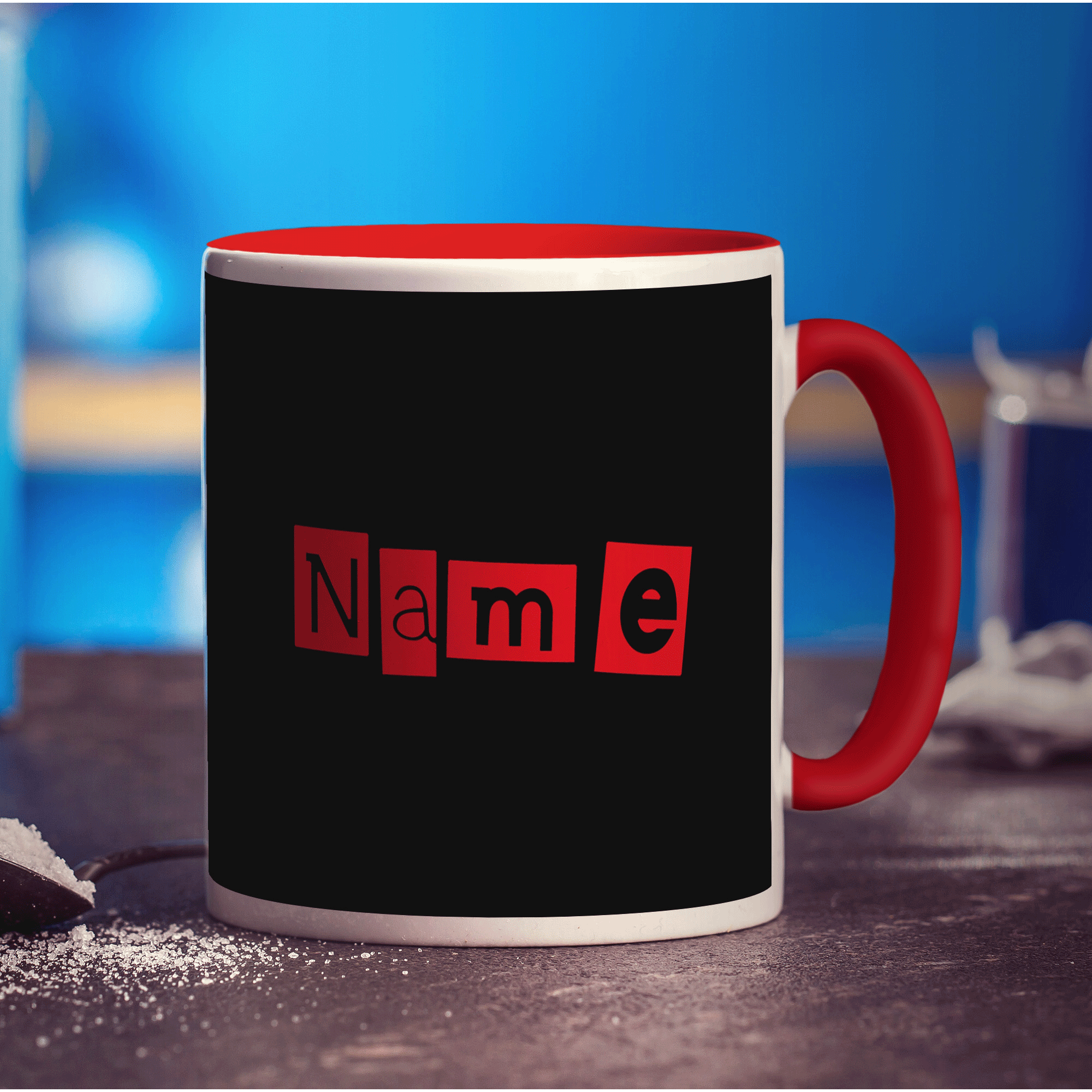 Black and Red Name Mug