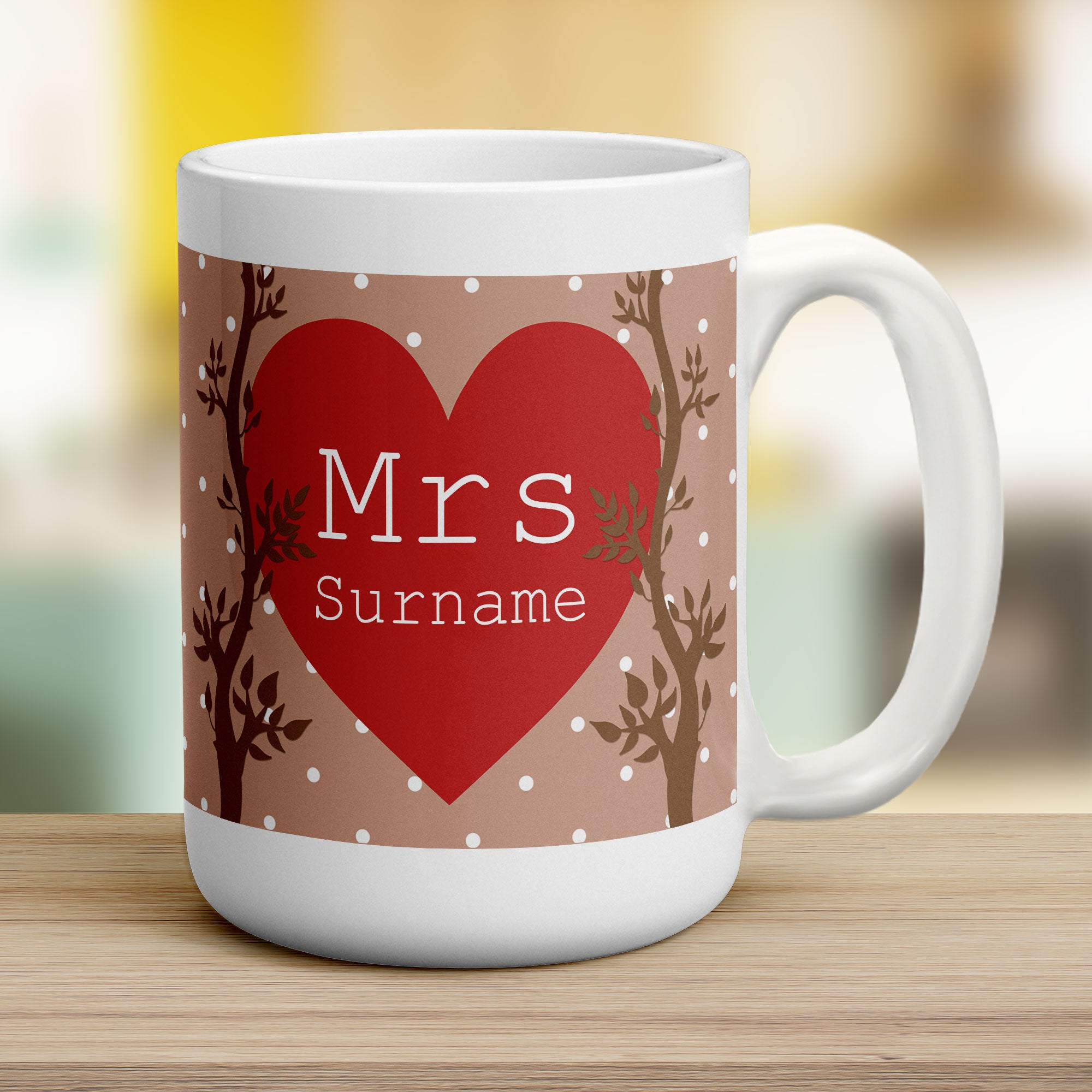 Mrs Alpine Heart Name Mug