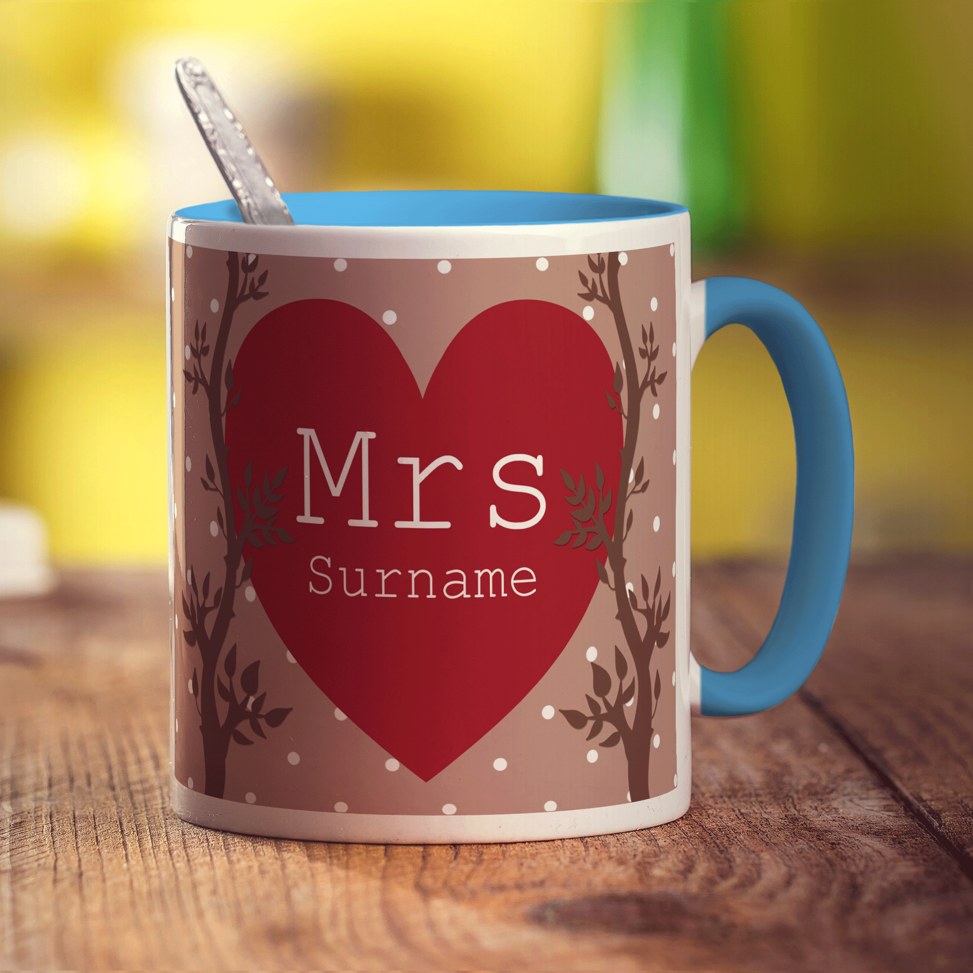 Mrs Alpine Heart Name Mug