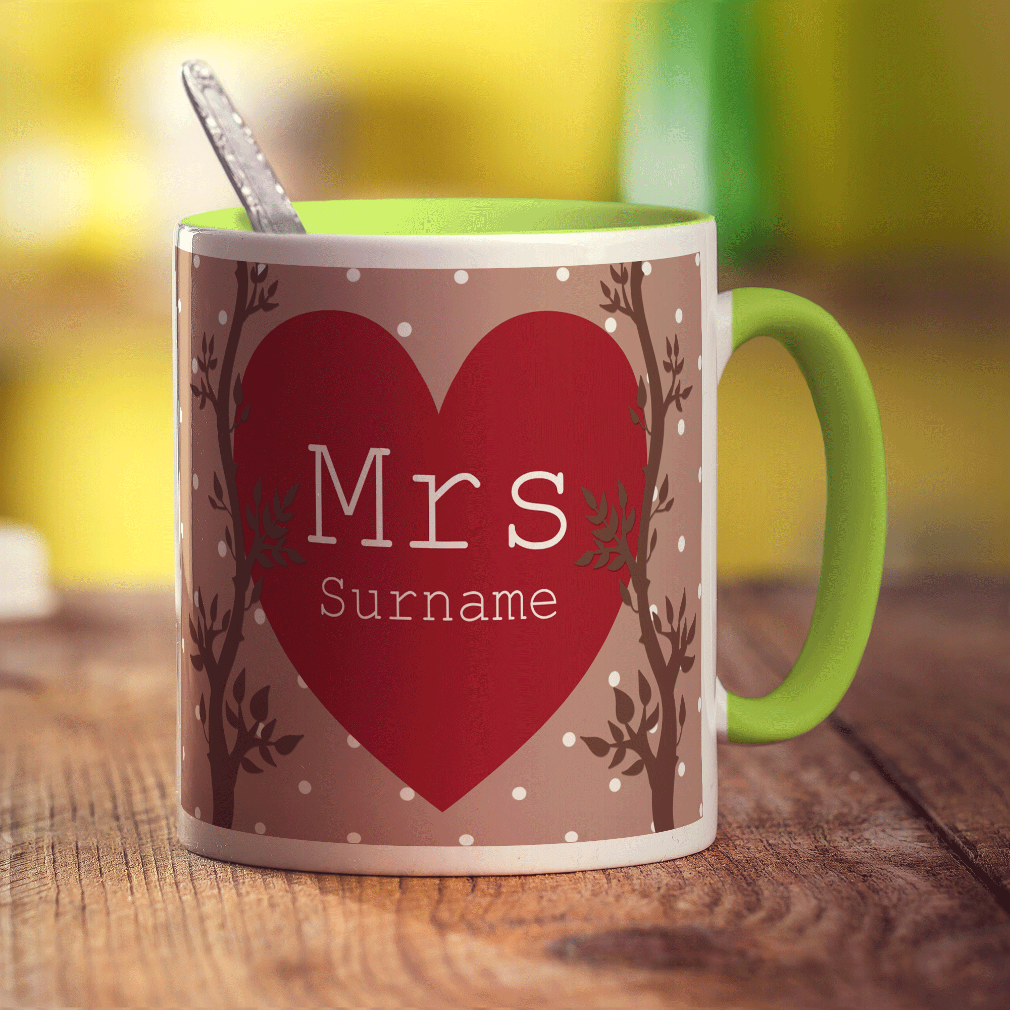Mrs Alpine Heart Name Mug
