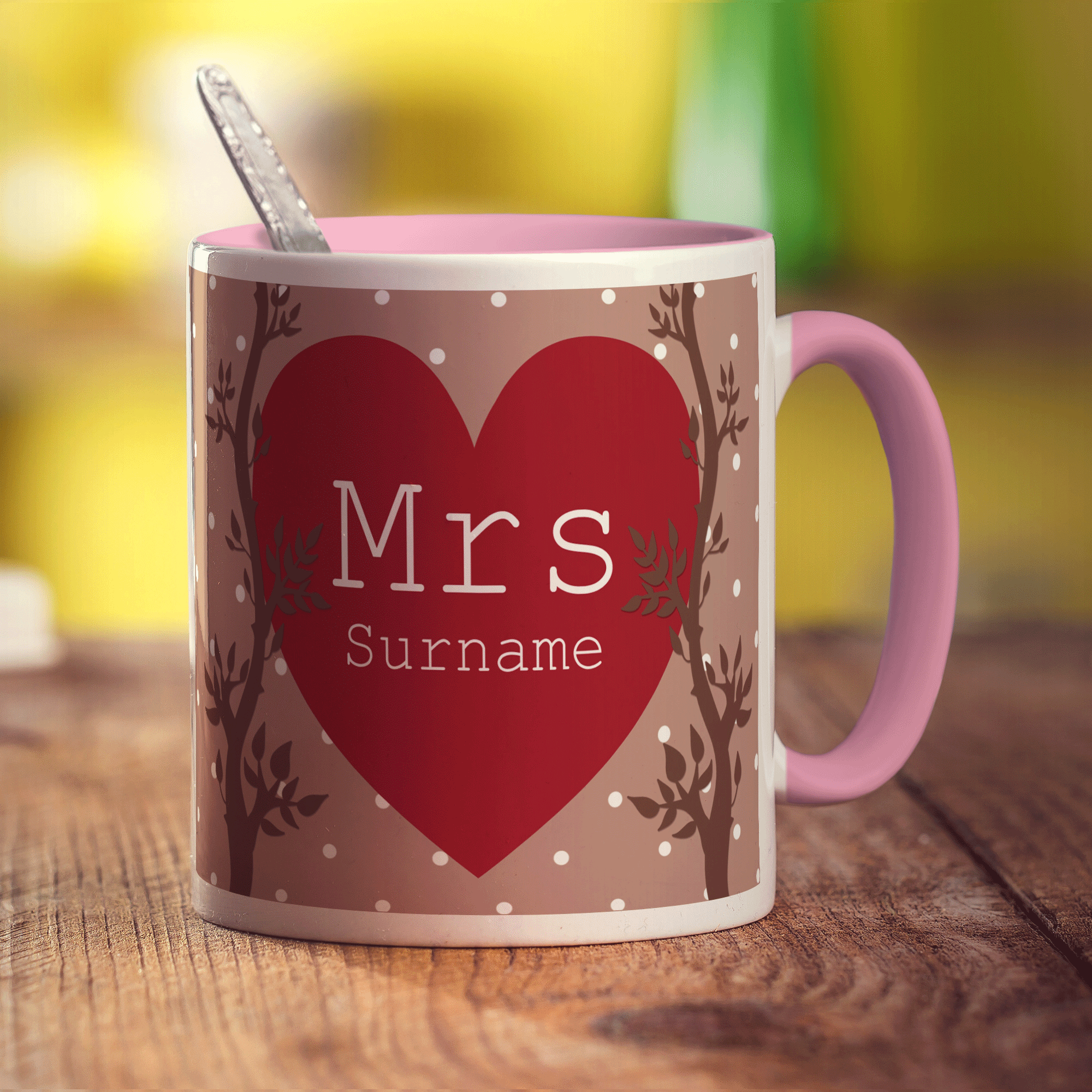 Mrs Alpine Heart Name Mug