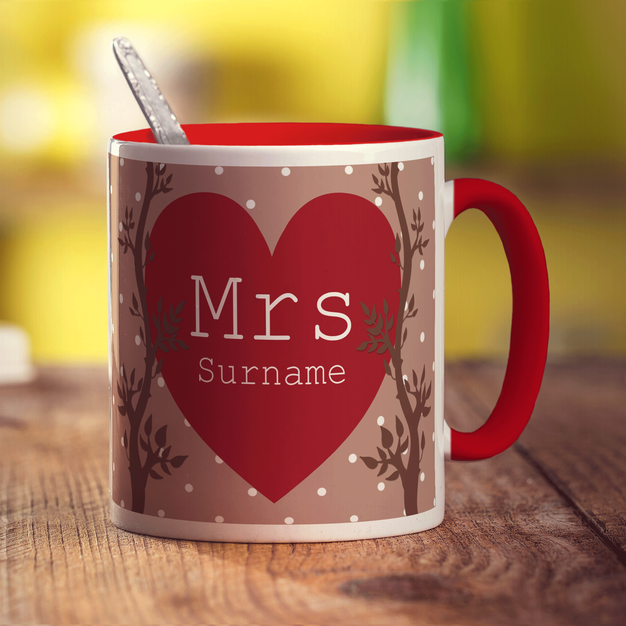 Mrs Alpine Heart Name Mug