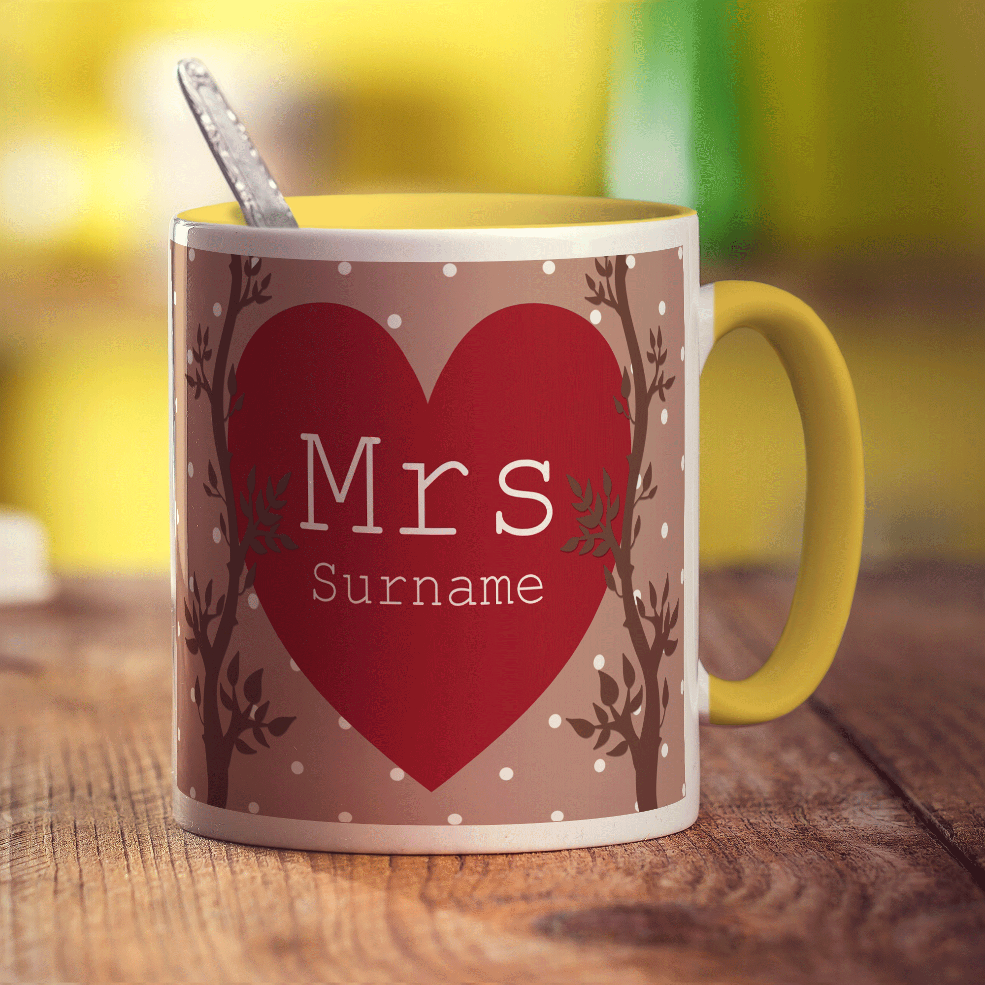 Mrs Alpine Heart Name Mug