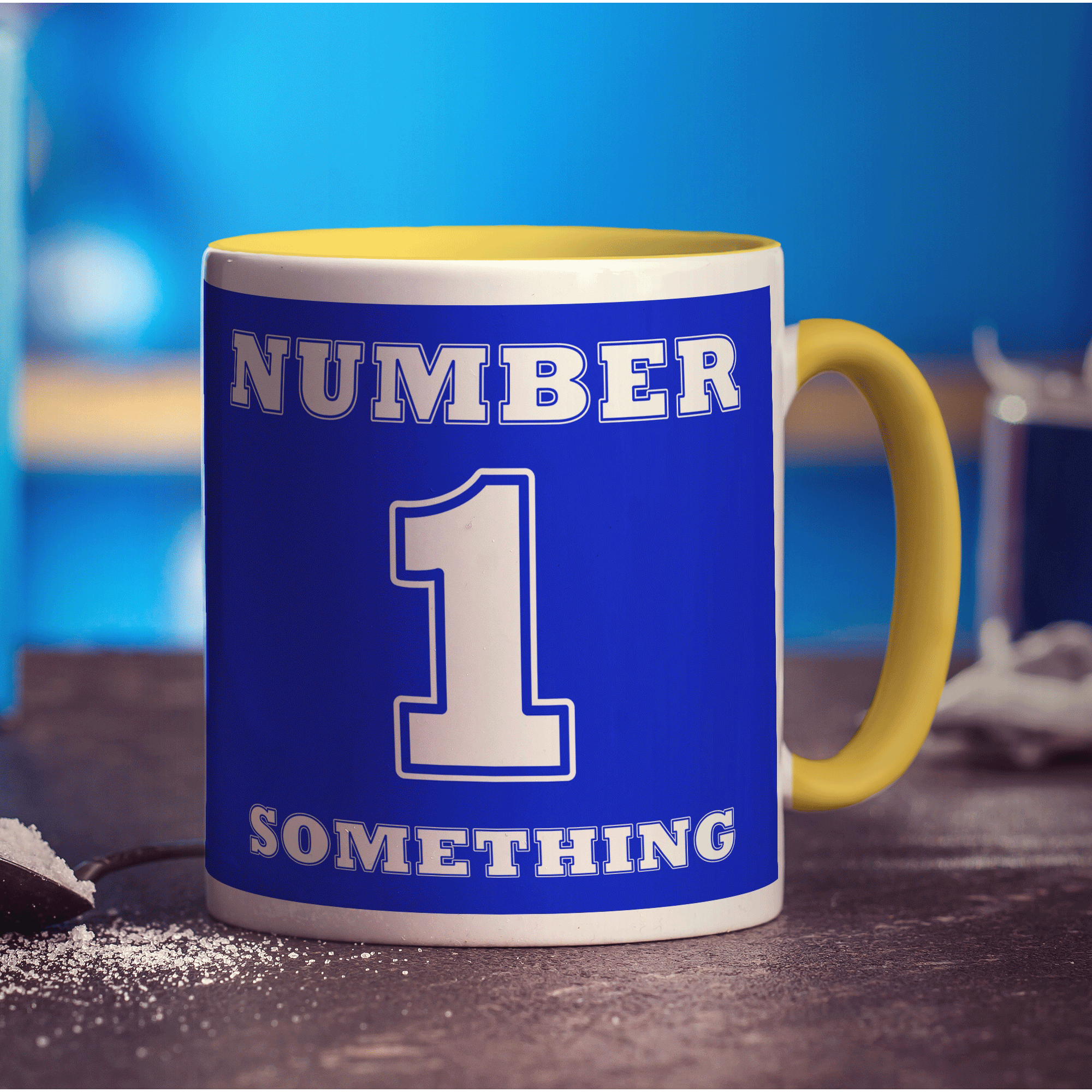Number 1 Personalised Mug - Blue - Standard 330ml (11oz) / Yellow