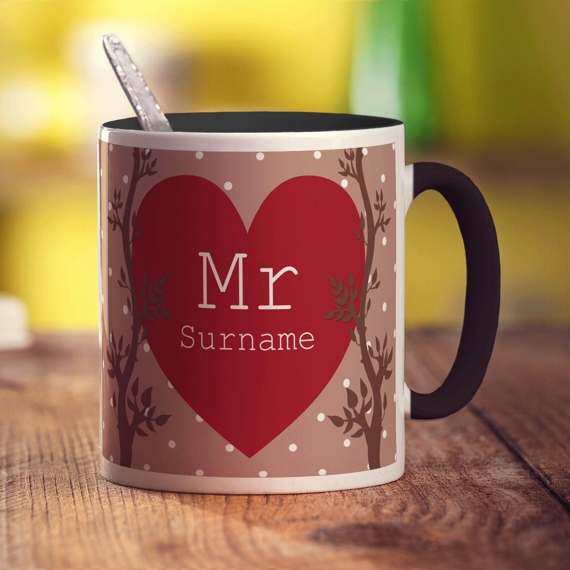Mr Alpine Heart Name Mug