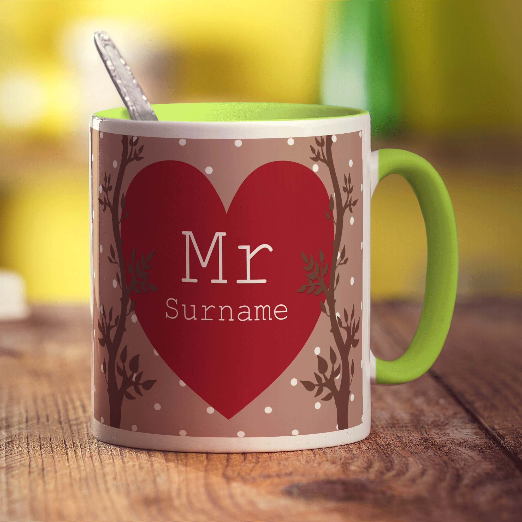 Mr Alpine Heart Name Mug