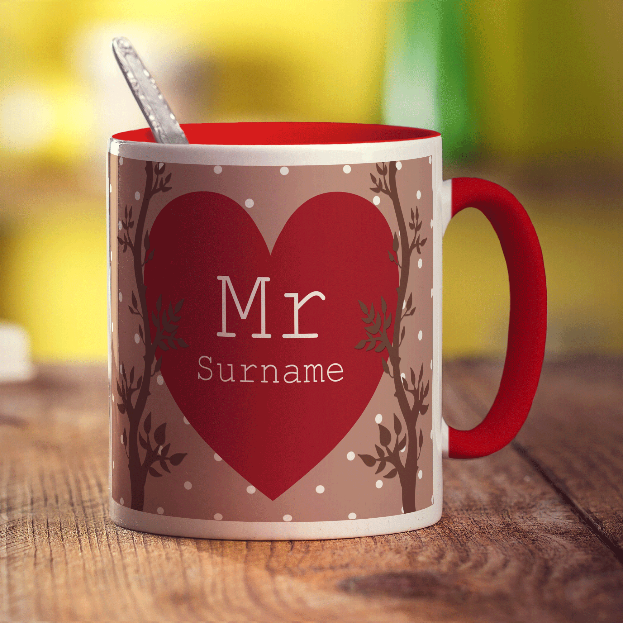 Mr Alpine Heart Name Mug