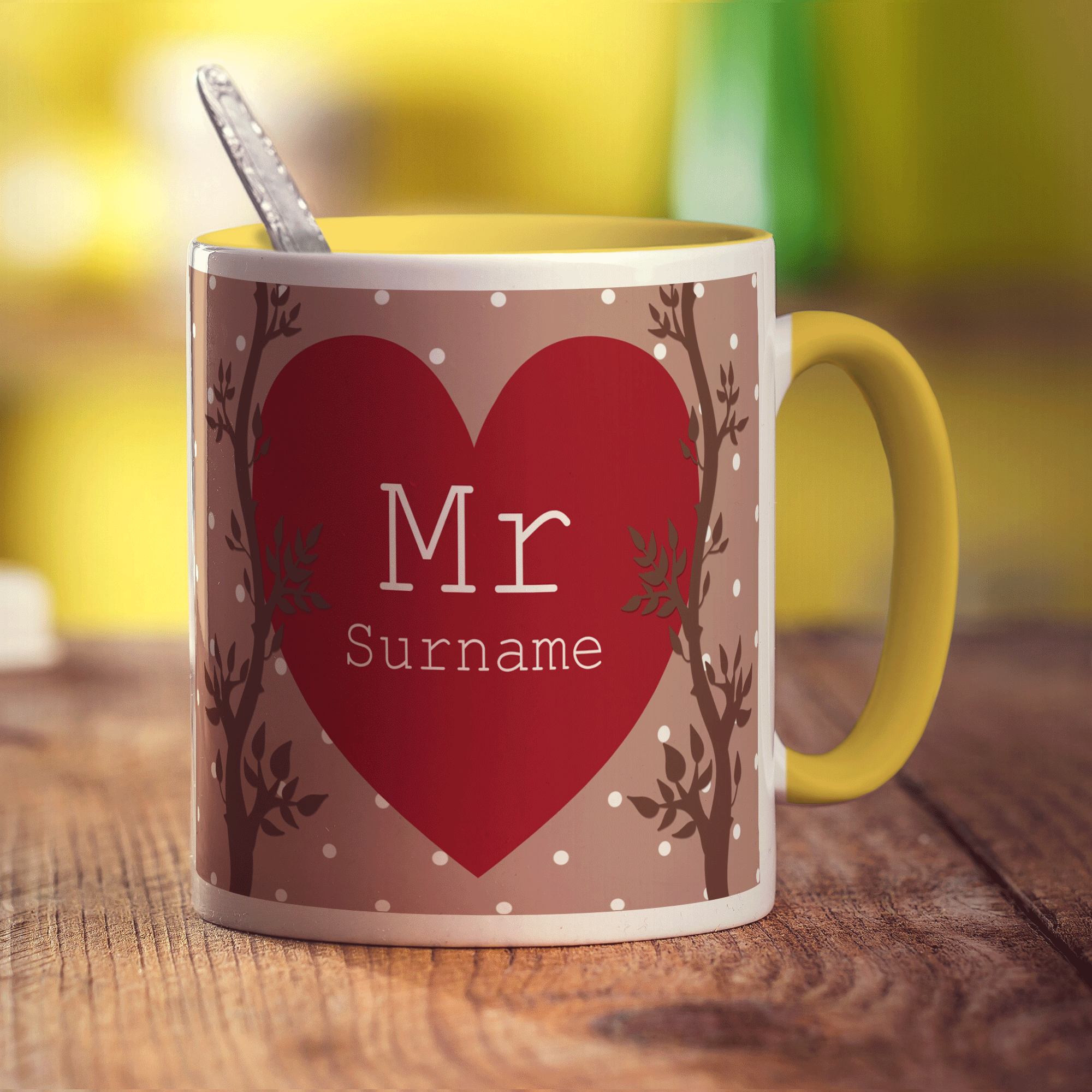 Mr Alpine Heart Name Mug