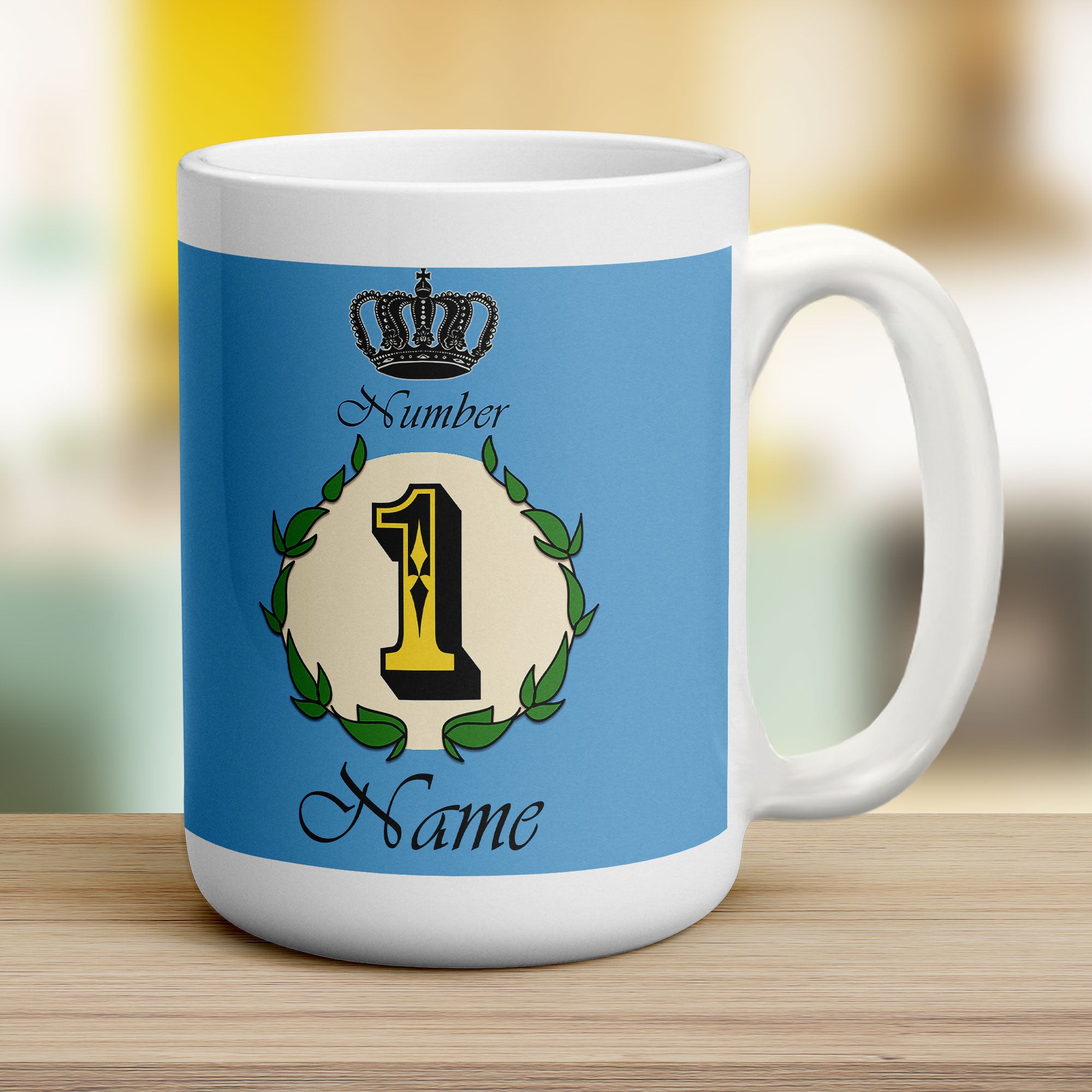 Number 1 Decorative Personalised Mug - Blue - Jumbo 440ml (15oz) / White